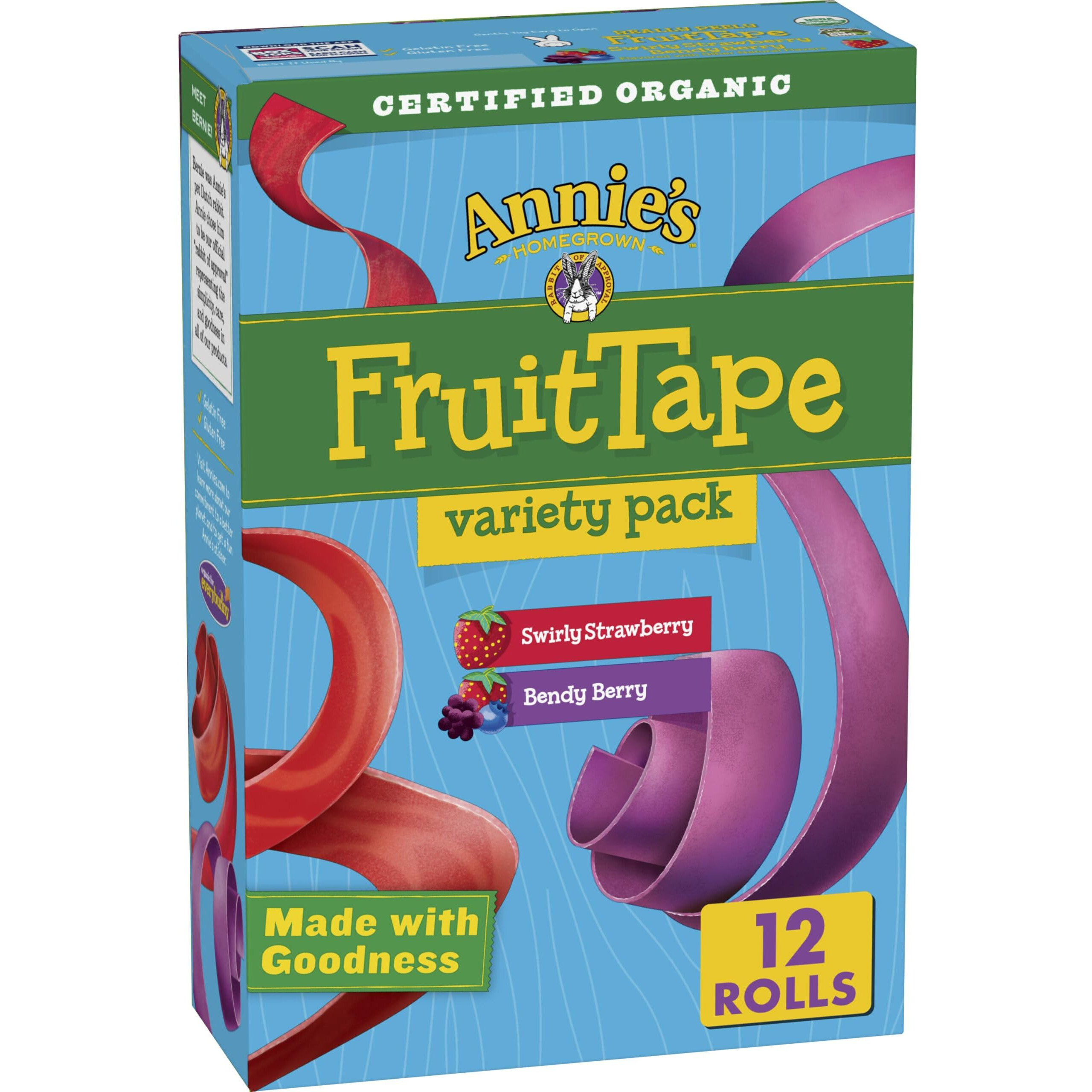 Annie's Organic Fruit Tape, Swirly Strawberry And Bendy Berry Flavors, Variety Pack, 12 Rolls, 9 Oz