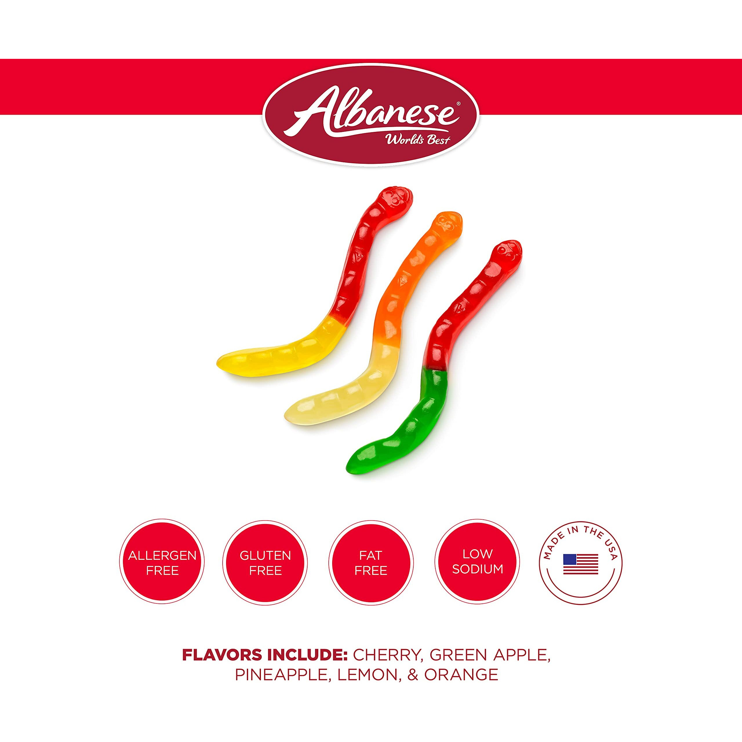 Albanese World's Best Large Assorted Fruit Gummi Worms, 5Lbs Of Candy