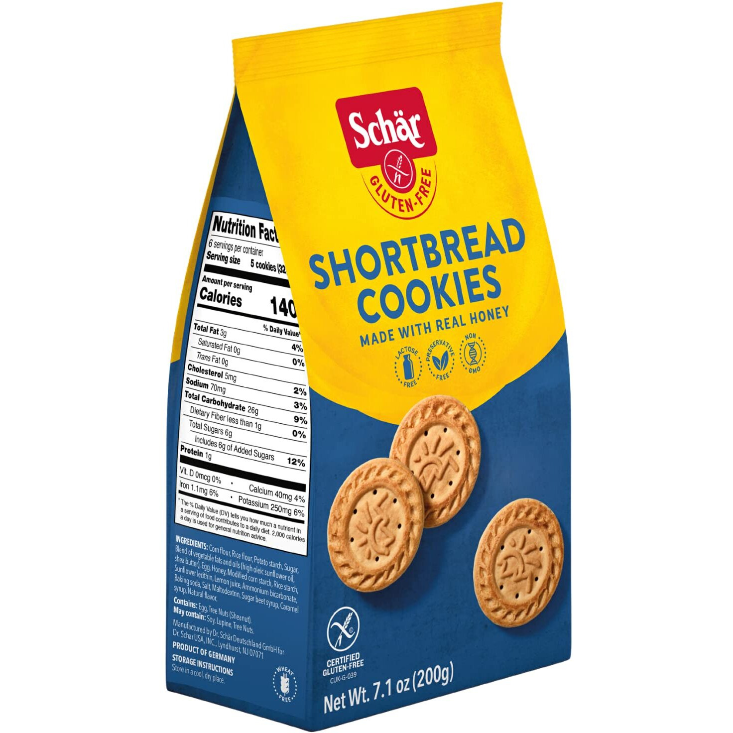 Schar - Shortbread Cookies - Certified Gluten Free - No Gmo's, Lactose, Wheat Or Preservatives - (7.1 Oz) 6 Pack