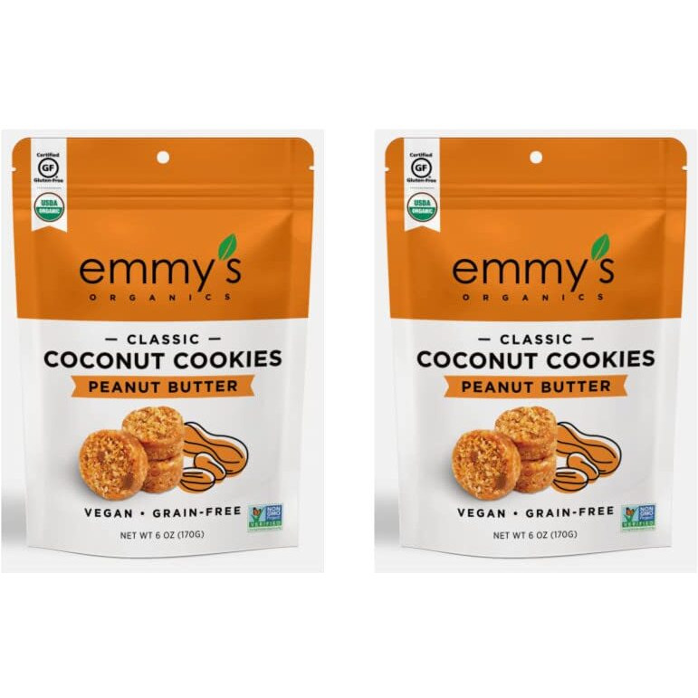 Emmy's Organics, Coconut Cookies - Peanut Butter, 6 Oz (Pack Of 2) | Gluten-Free Organic Cookies, Vegan, Paleo-Friendly
