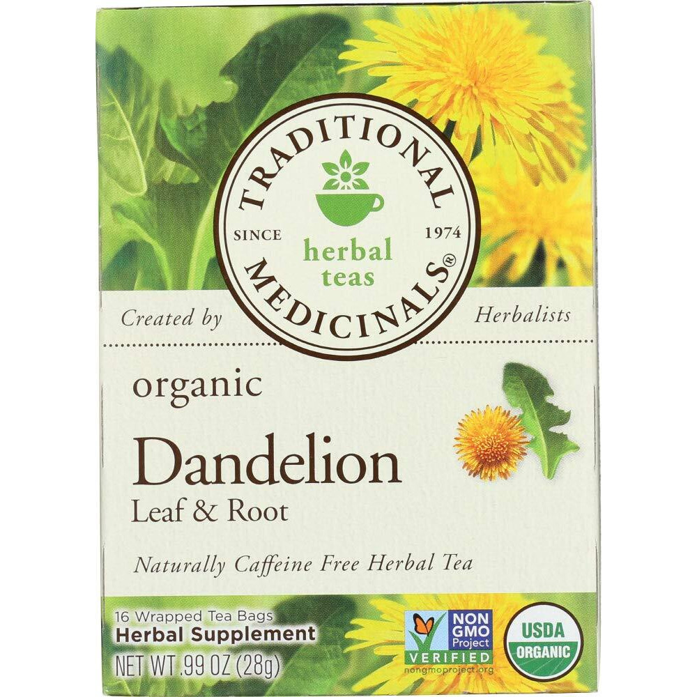 Traditional Medicinals Organic Dandelion Leaf & Root Herbal Tea, Supports Kidney Function & Healthy Digestion, (Pack Of 3) - 48 Tea Bags Total