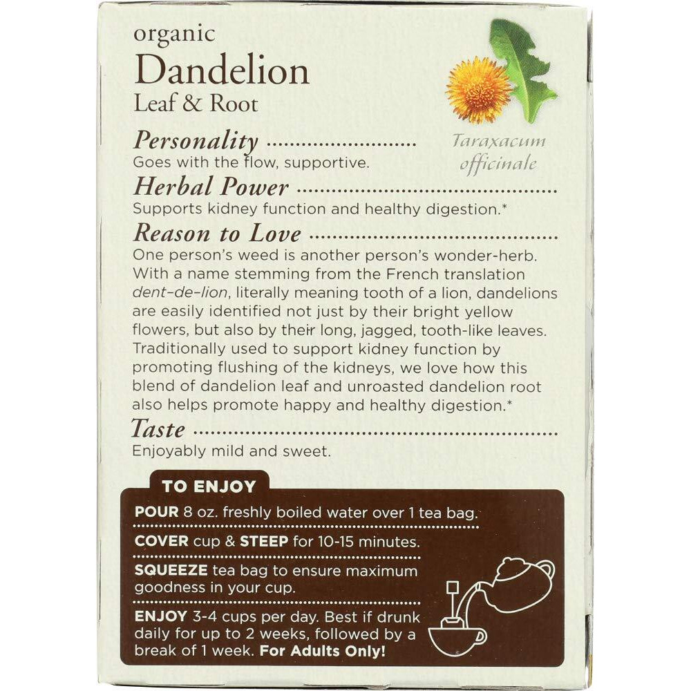 Traditional Medicinals Organic Dandelion Leaf & Root Herbal Tea, Supports Kidney Function & Healthy Digestion, (Pack Of 3) - 48 Tea Bags Total