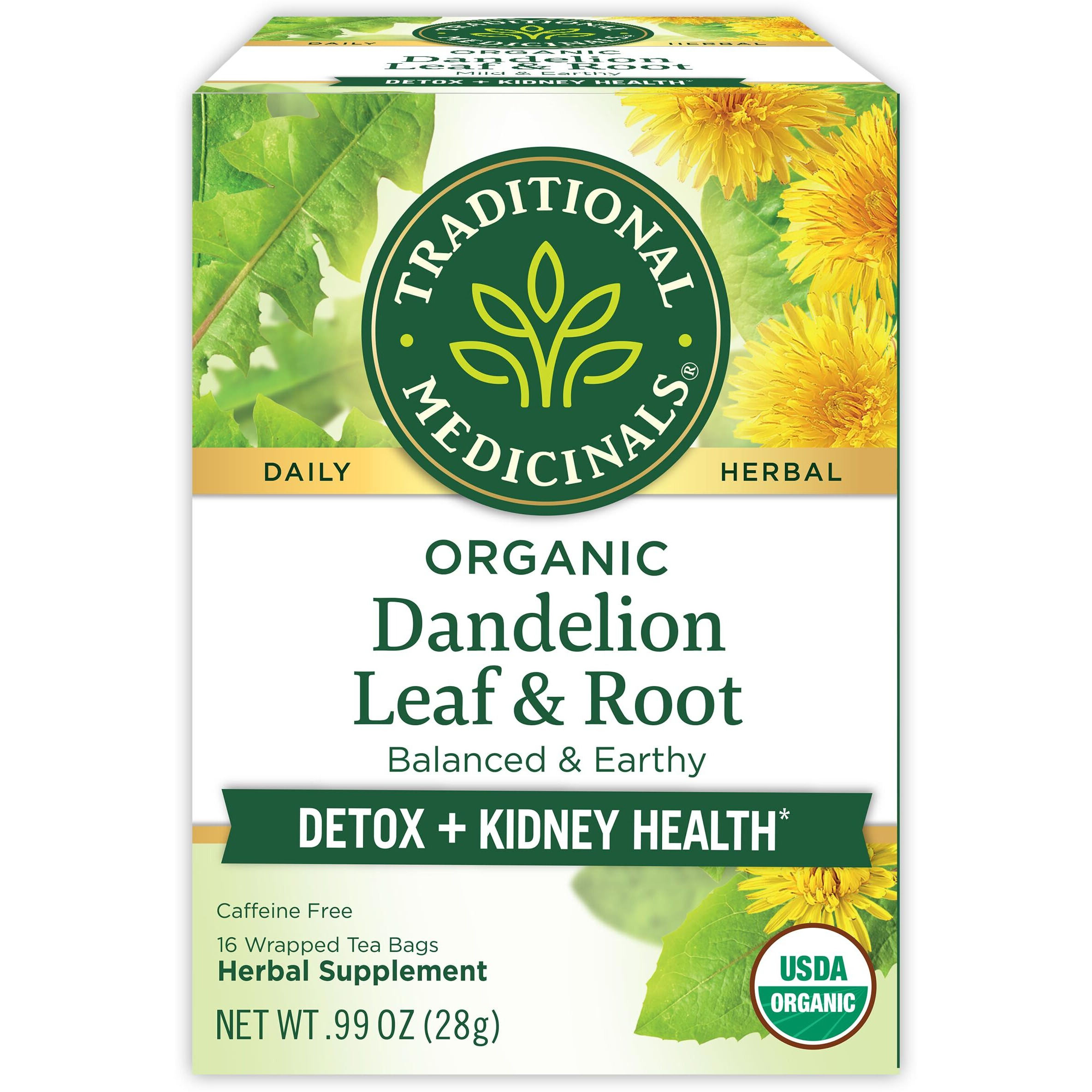 Traditional Medicinals Tea, Organic Dandelion Leaf & Root, Supports Kidney Function & Healthy Digestion, 16 Tea Bags