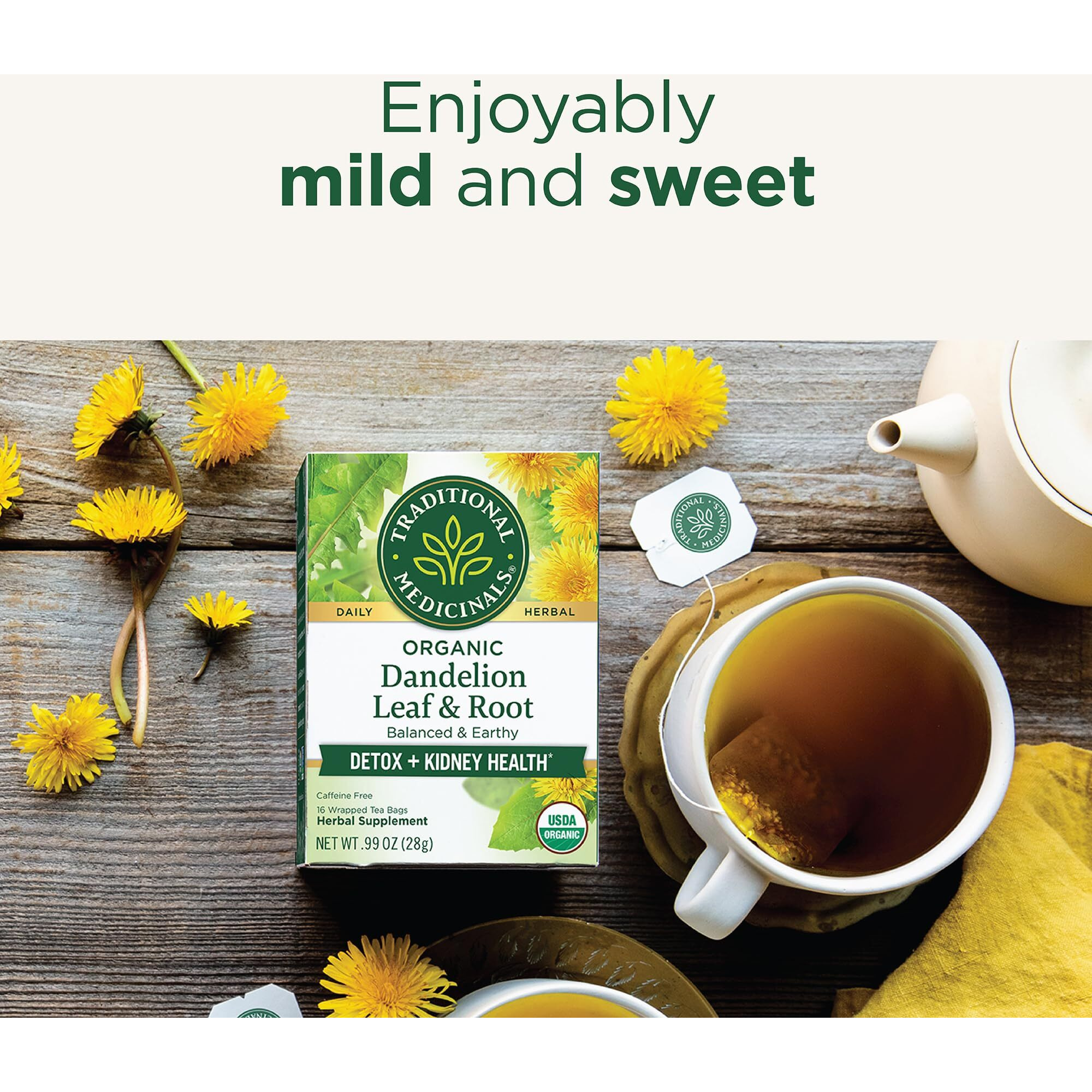 Traditional Medicinals Tea, Organic Dandelion Leaf & Root, Supports Kidney Function & Healthy Digestion, 16 Tea Bags