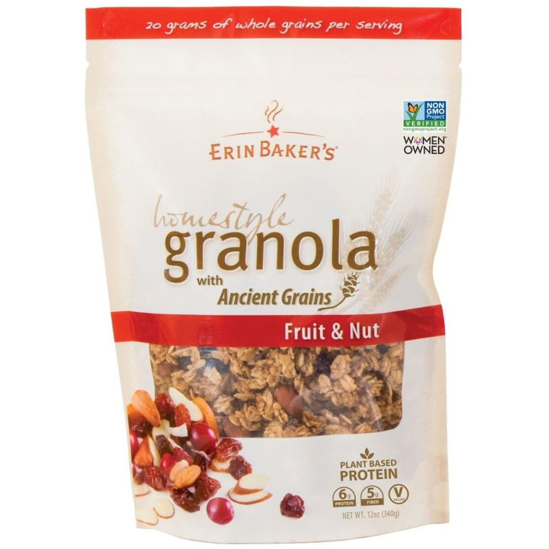 Erin Baker's Homestyle Granola - Fruit & Nut, Ancient Grains, Vegan, Non-Gmo Cereal - 12 Ounce, 6-Pack - 00501