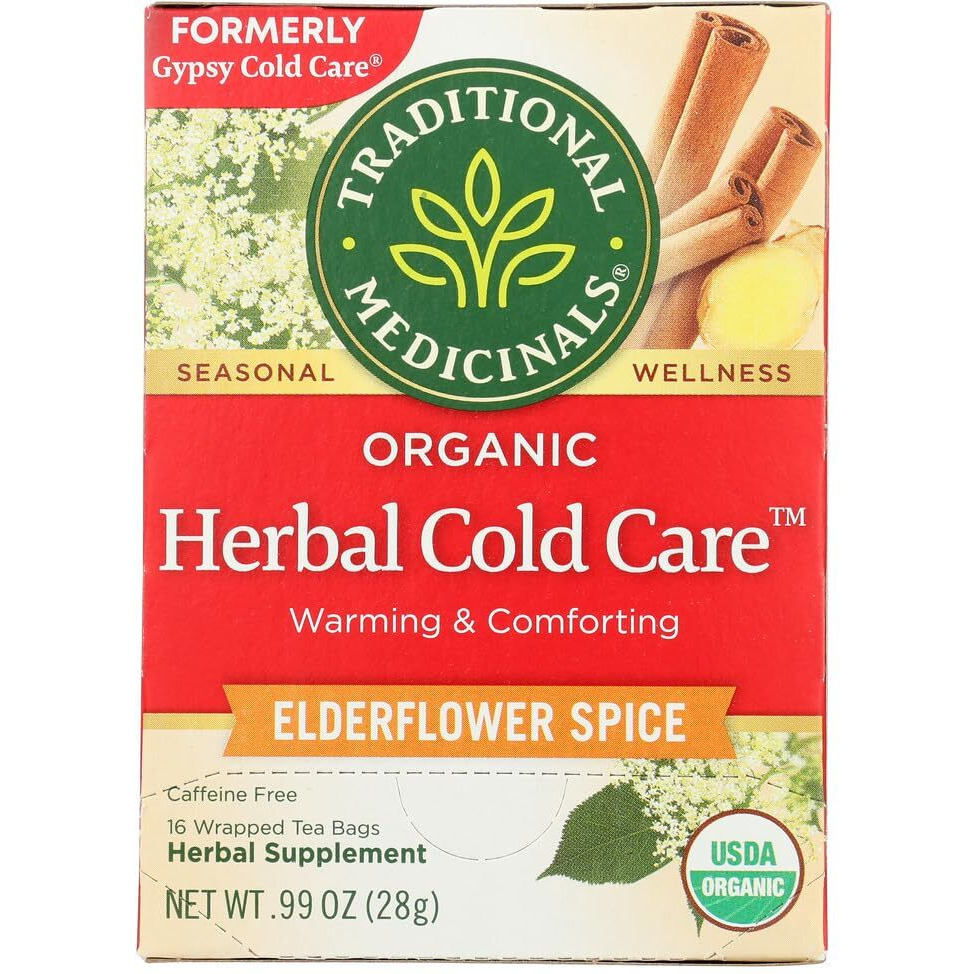 Traditional Medicinals Organic Herbal Cold Care Elderflower Spice Herbal Tea, Warm & Comforting Seasonal Wellness, (Pack Of 6) - 96 Tea Bags Total