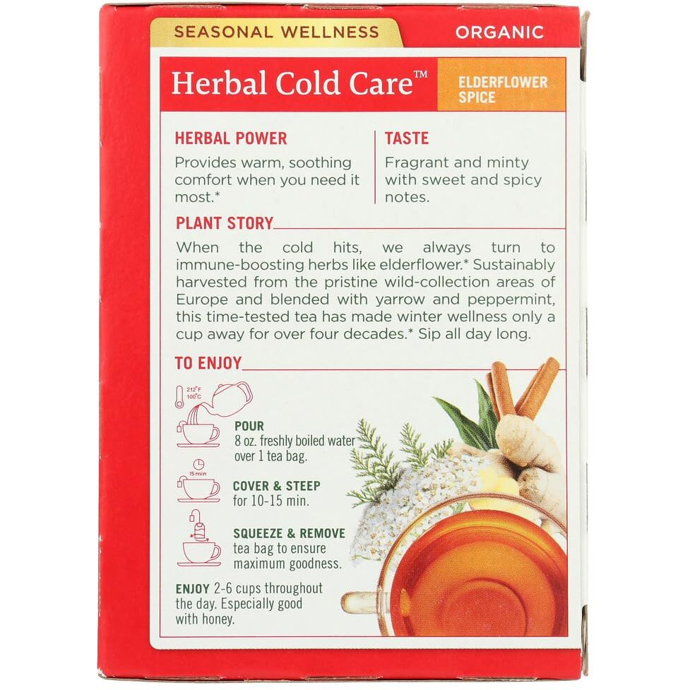 Traditional Medicinals Organic Herbal Cold Care Elderflower Spice Herbal Tea, Warm & Comforting Seasonal Wellness, (Pack Of 6) - 96 Tea Bags Total