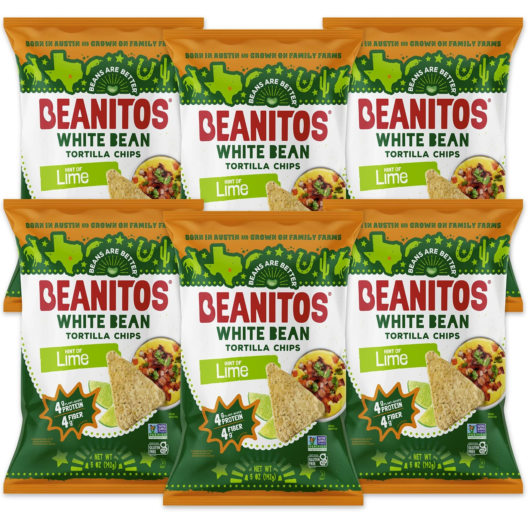 Beanitos White Bean Chips - Hint Of Lime - (6 Pack) 5 Oz Bag - White Bean Tortilla Chips - Vegan Snack With Good Source Of Plant Protein And Fiber