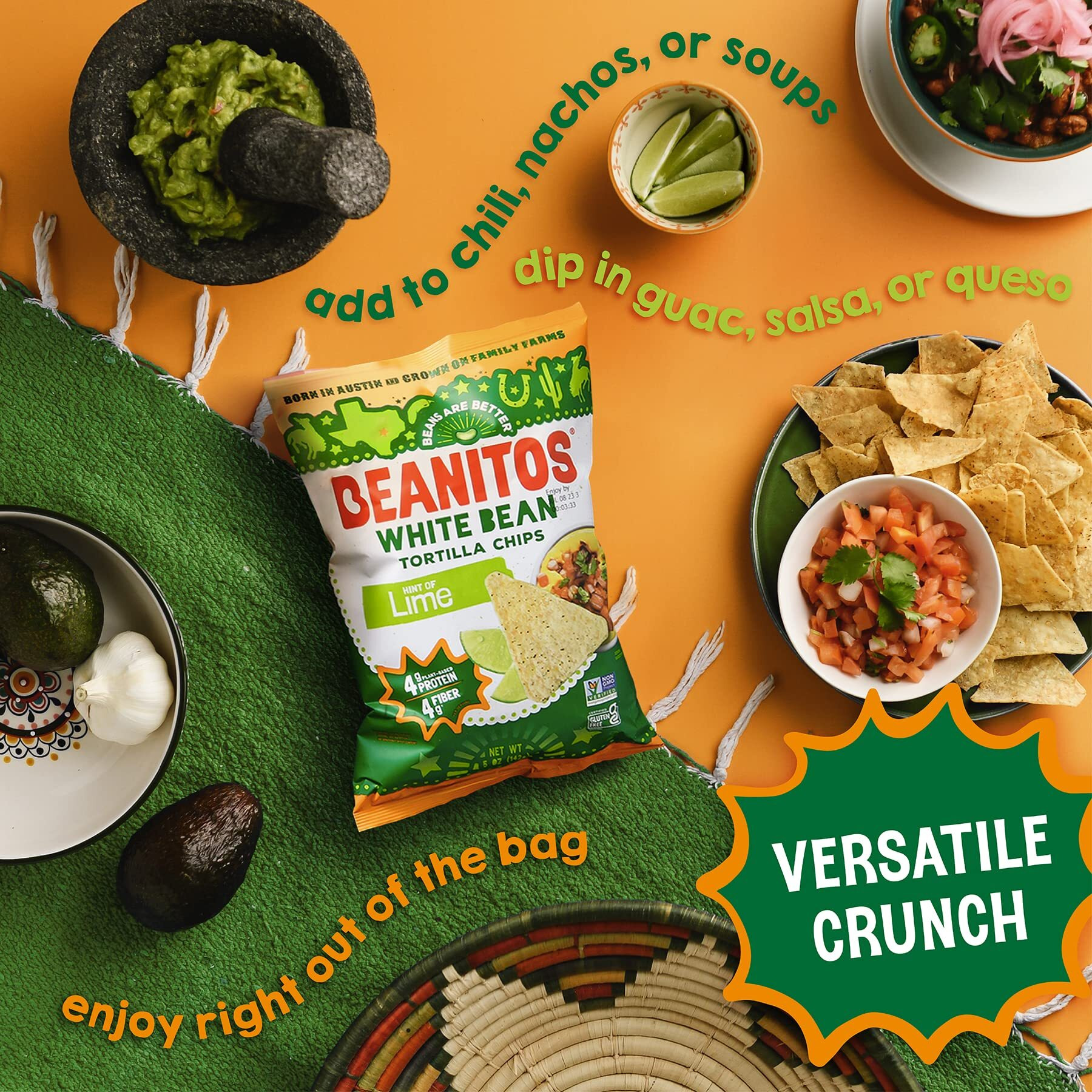 Beanitos White Bean Chips - Hint Of Lime - (6 Pack) 5 Oz Bag - White Bean Tortilla Chips - Vegan Snack With Good Source Of Plant Protein And Fiber
