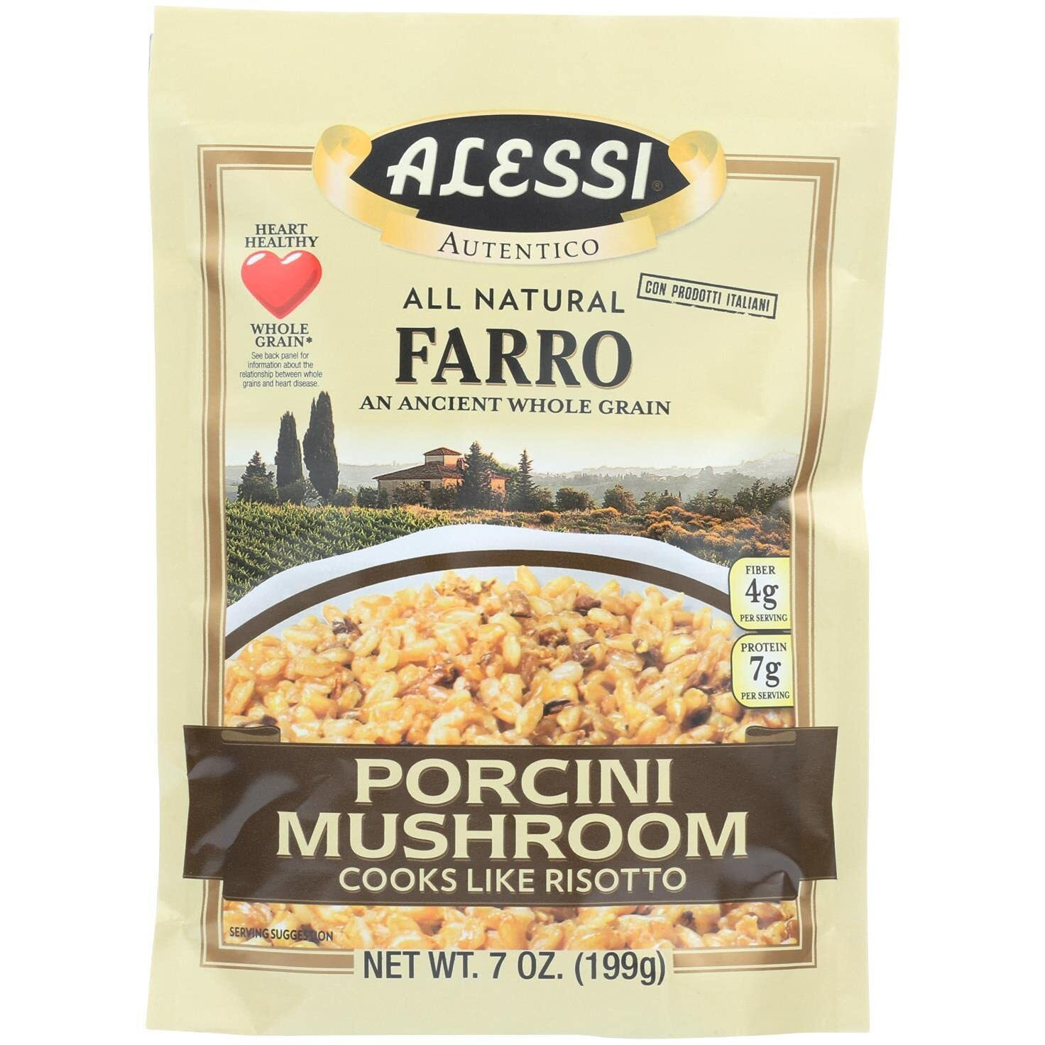 Alessi Autentico, Premium Seasoned Roman Grain Farro, Cooks Like Risotto, Heart Healthy, Easy To Prepare, 7Oz (Porcini Mushroom, Pack Of 6)