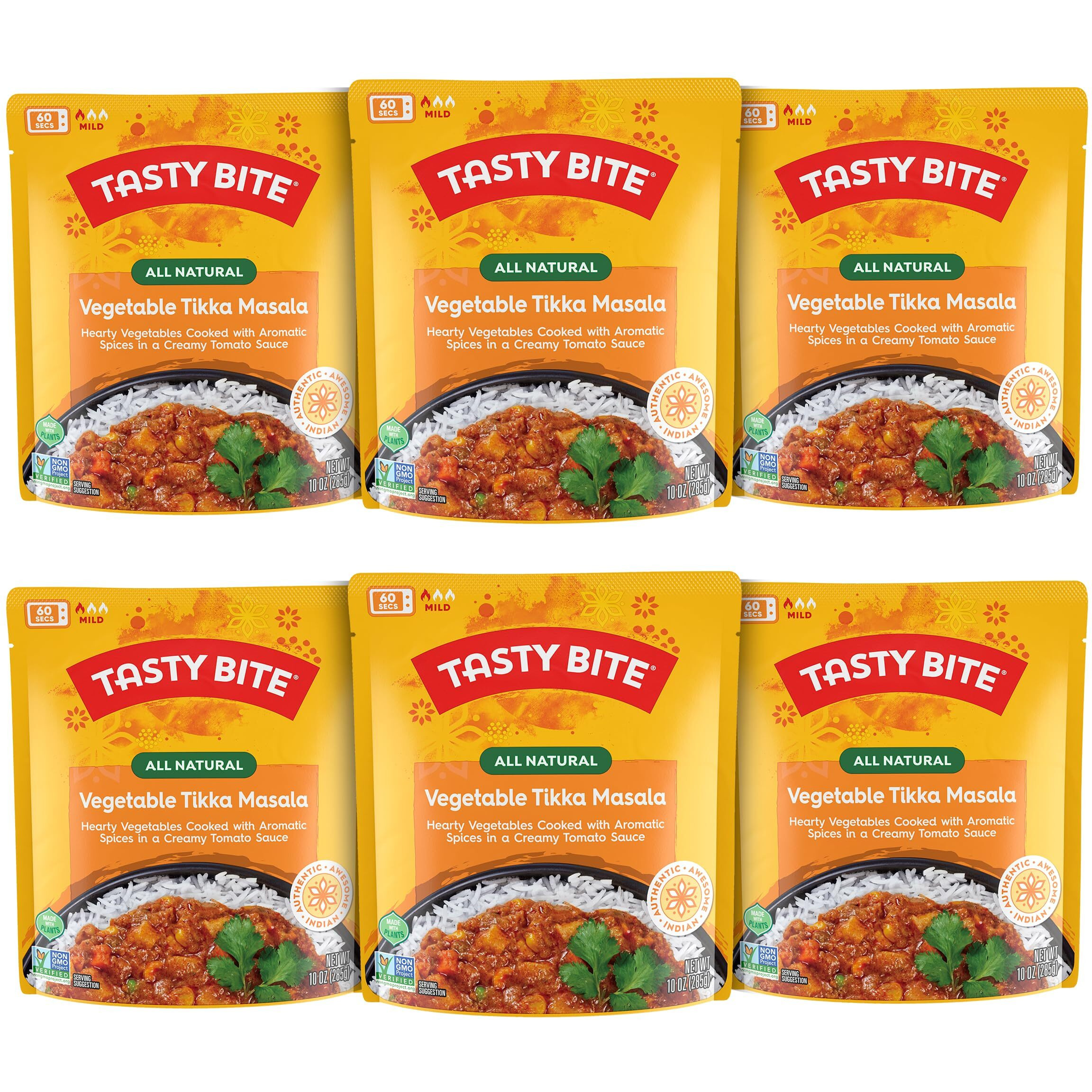 Tasty Bite Vegetable Tikka Masala, 10 Ounce, Pack Of 6, Ready To Eat, Microwavable Entree, Vegetables Simmered With Cashews (Packaging May Vary)