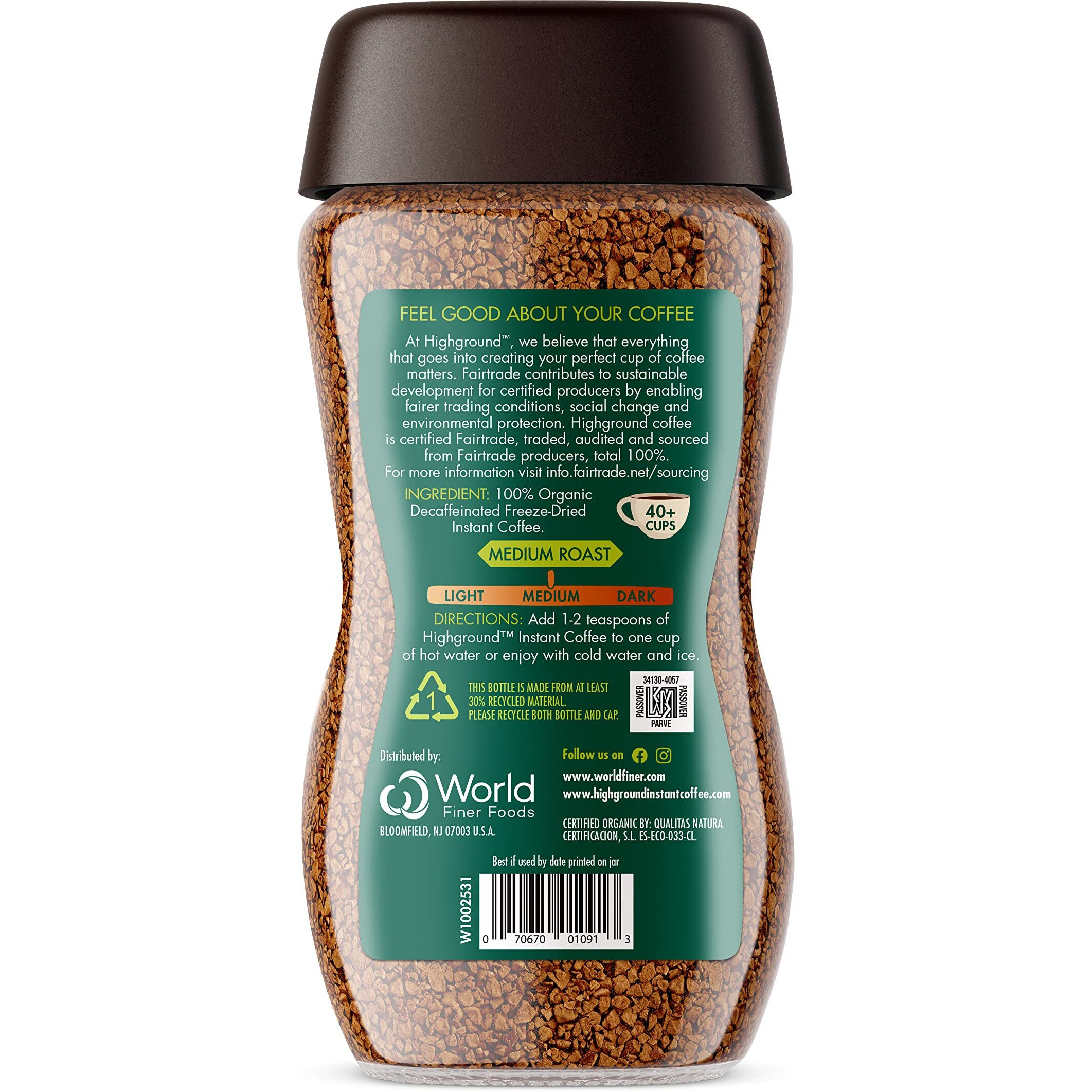 Highground Organic Instant, Decaf Coffee, 3.53 Oz