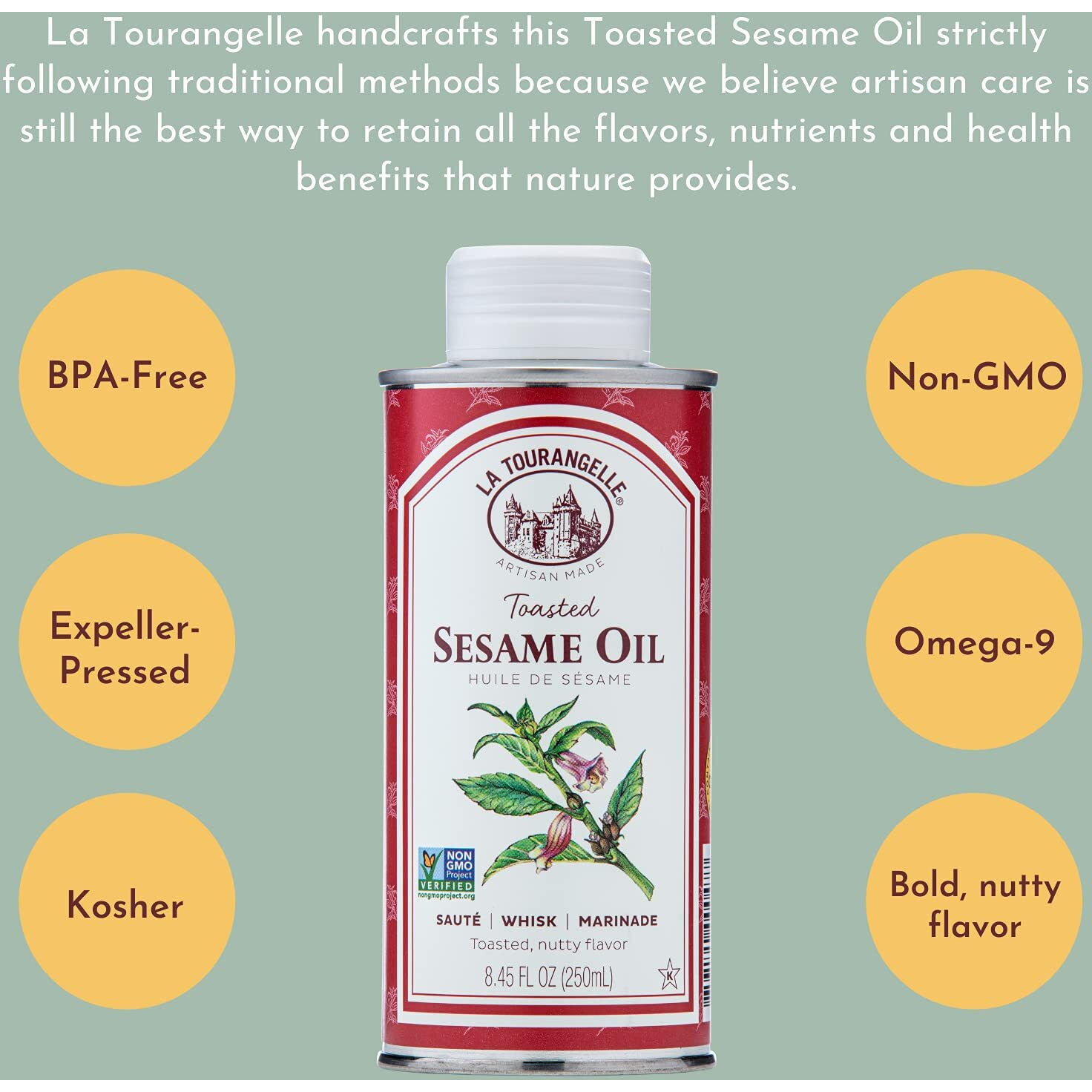 La Tourangelle, Toasted Sesame Oil, Great For Cooking, Add To Noodles, Stir-Fry, Vegetables, Vinaigrettes, And Marinades, 8.45 Fl Oz