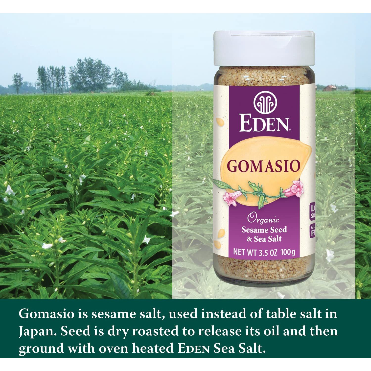 Eden Organic Gomasio, Sesame Seeds And Sea Salt, Umami, Traditional, Furikake, Seasoning, Macrobiotic, 3.5 Oz (2-Pack)