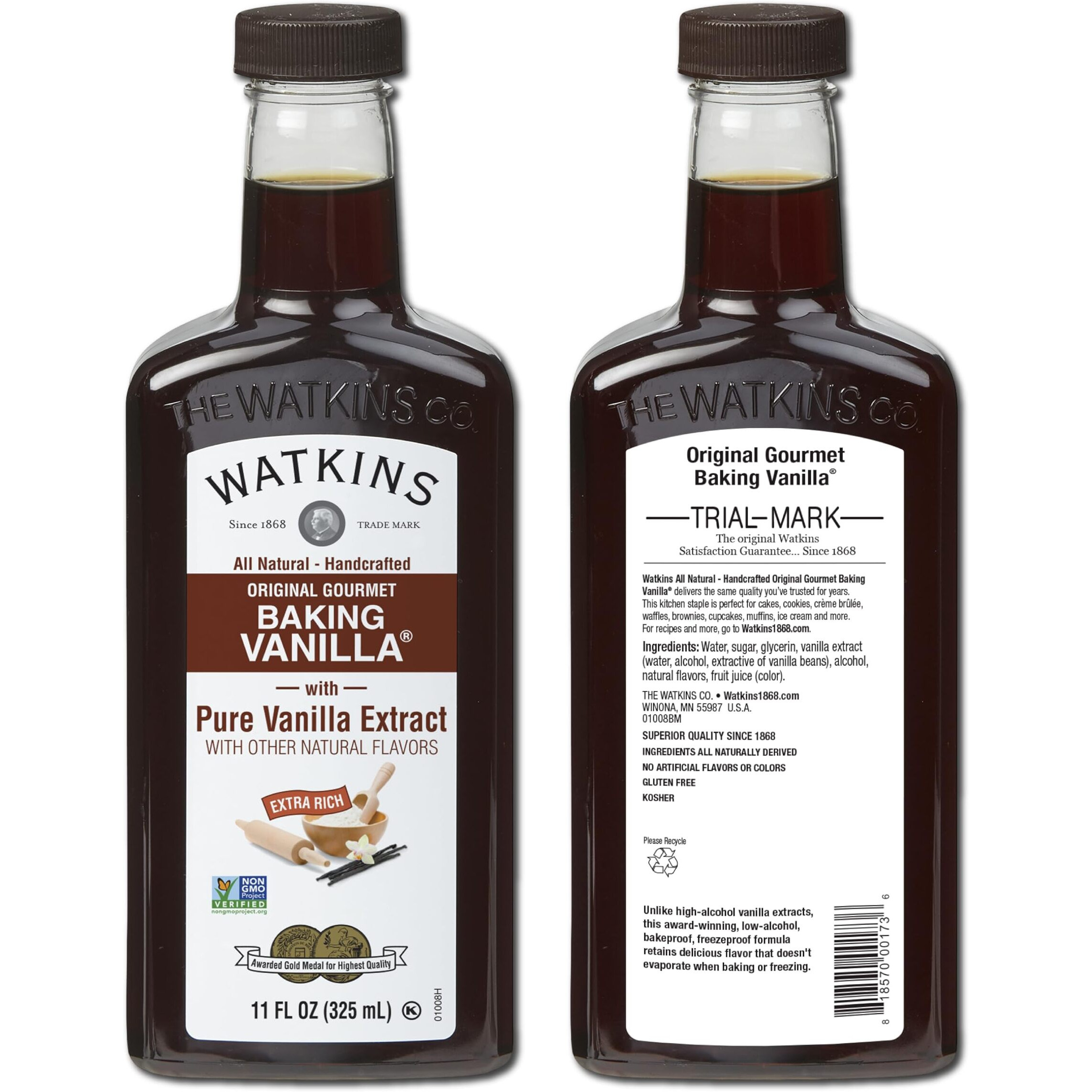 Watkins All Natural Original Gourmet Baking Vanilla, With Pure Vanilla Extract, 11 Fl Oz (Pack Of 1) - Packaging May Vary