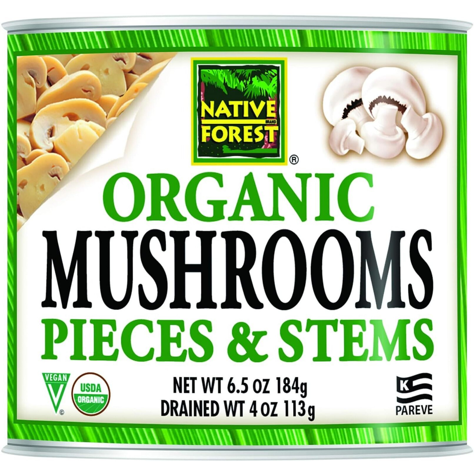 Native Forest Organic Mushrooms Pieces & Stems  Canned Mushrooms, Low Fat, Low Calories, Non-Gmo Project Verified, Usda Organic  6.5 Oz (Pack Of 12)