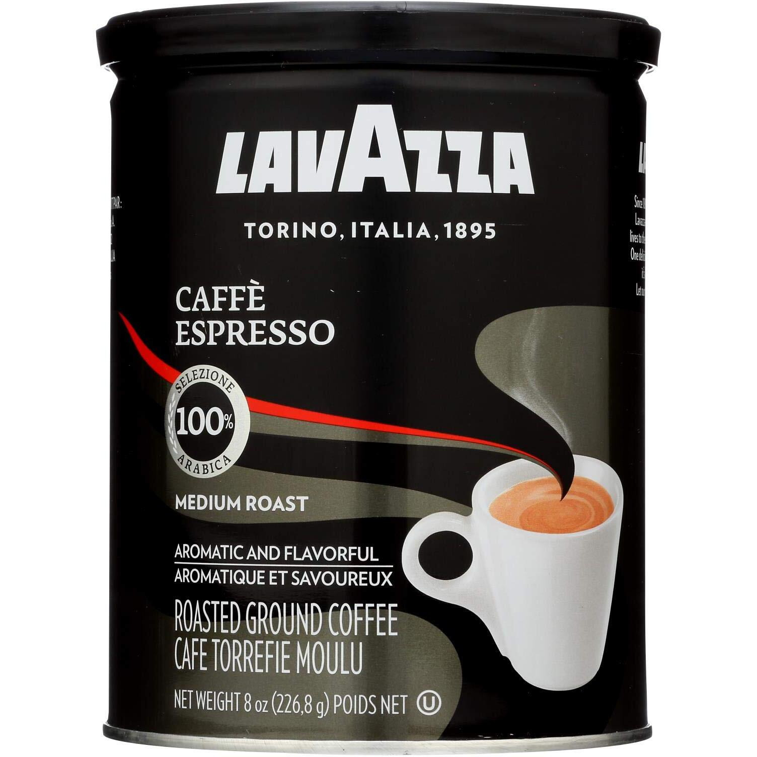 Lavazza Caffe Espresso Ground Coffee, Medium Roast 8 Oz Cans Full Case Of 12