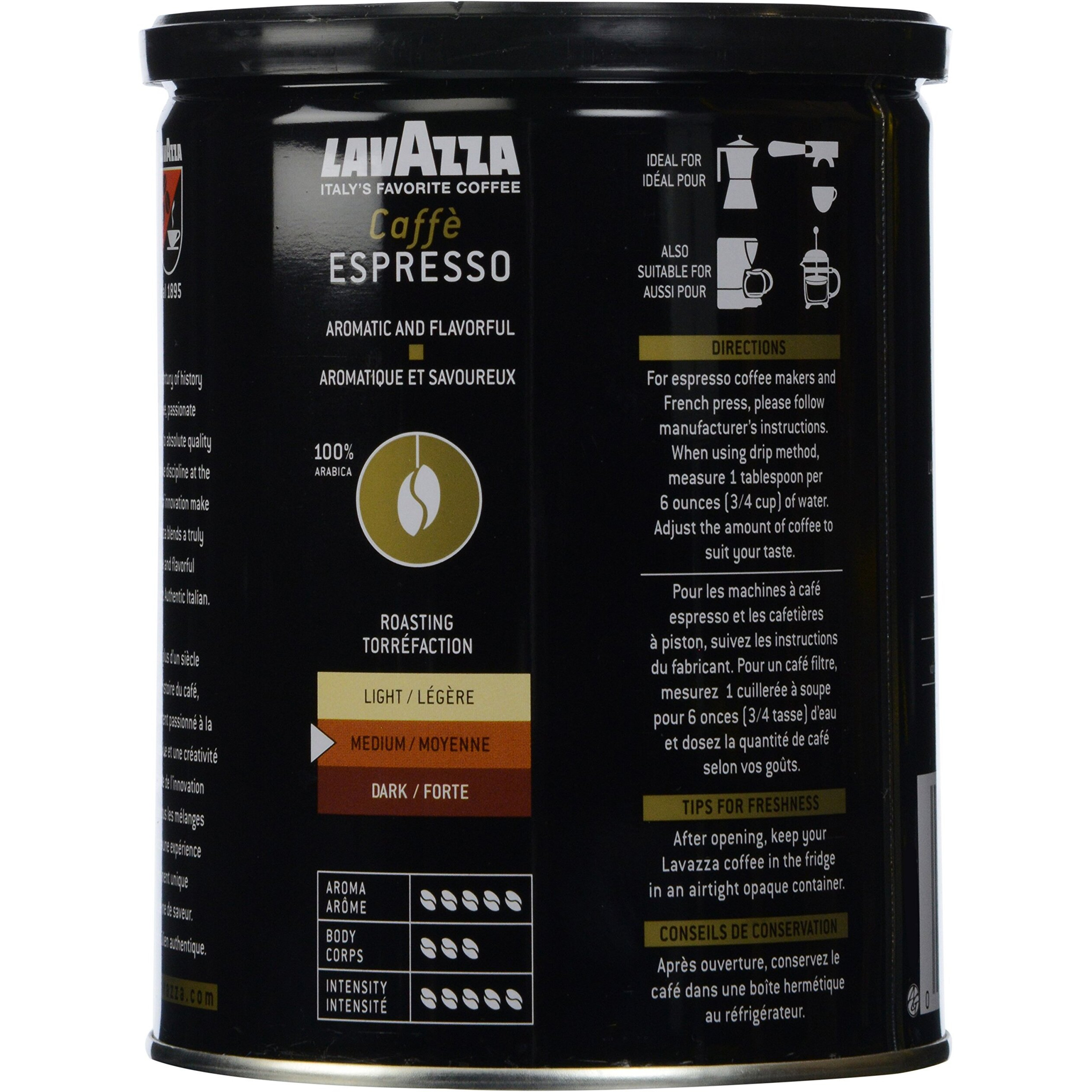 Lavazza Caffe Espresso Ground Coffee, Medium Roast 8 Oz Cans Full Case Of 12