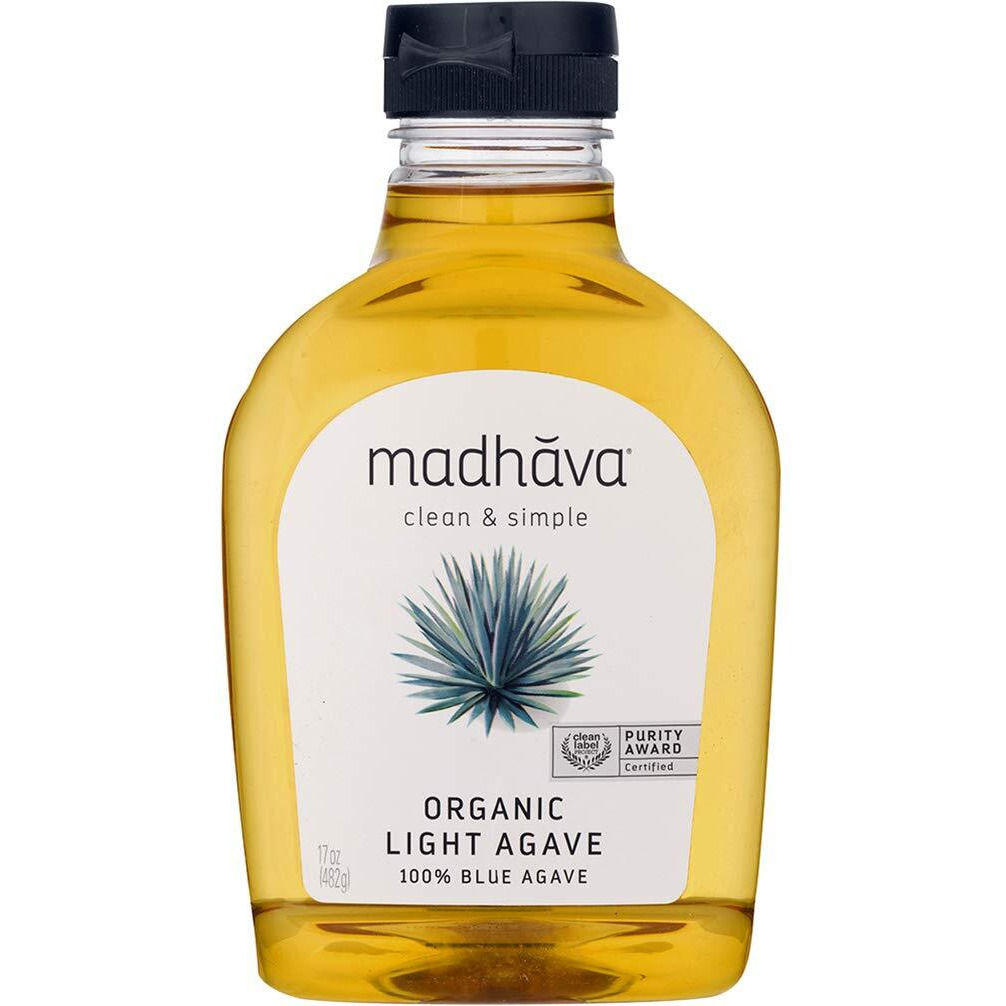 Madhava Organic Light Agave, 100% Pure Organic Blue Agave Nectar, Natural Sweetener, Sugar Alternative, Vegan, Organic, Non Gmo, Liquid Sweetener, 17 Ounce