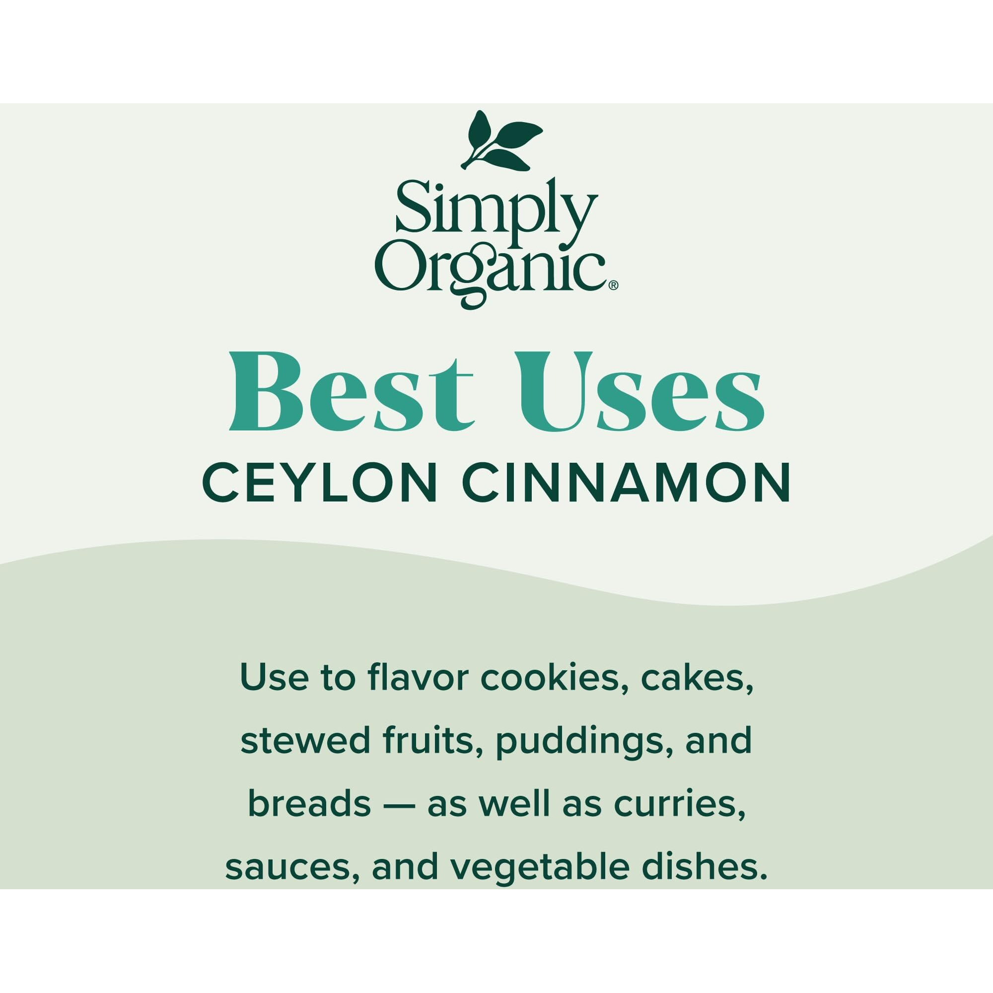 Simply Organic Ground Ceylon Cinnamon, Certified Organic, Vegan | 2.08 Oz | Pack Of 6 | Cinnamomum Verum J. Presl