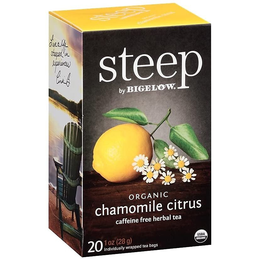 Steep Organic Chamomile Citrus Herbal 20 Count Box, Certified Organic, Gluten-Free, Kosher Tea In Foil-Wrapped Bags