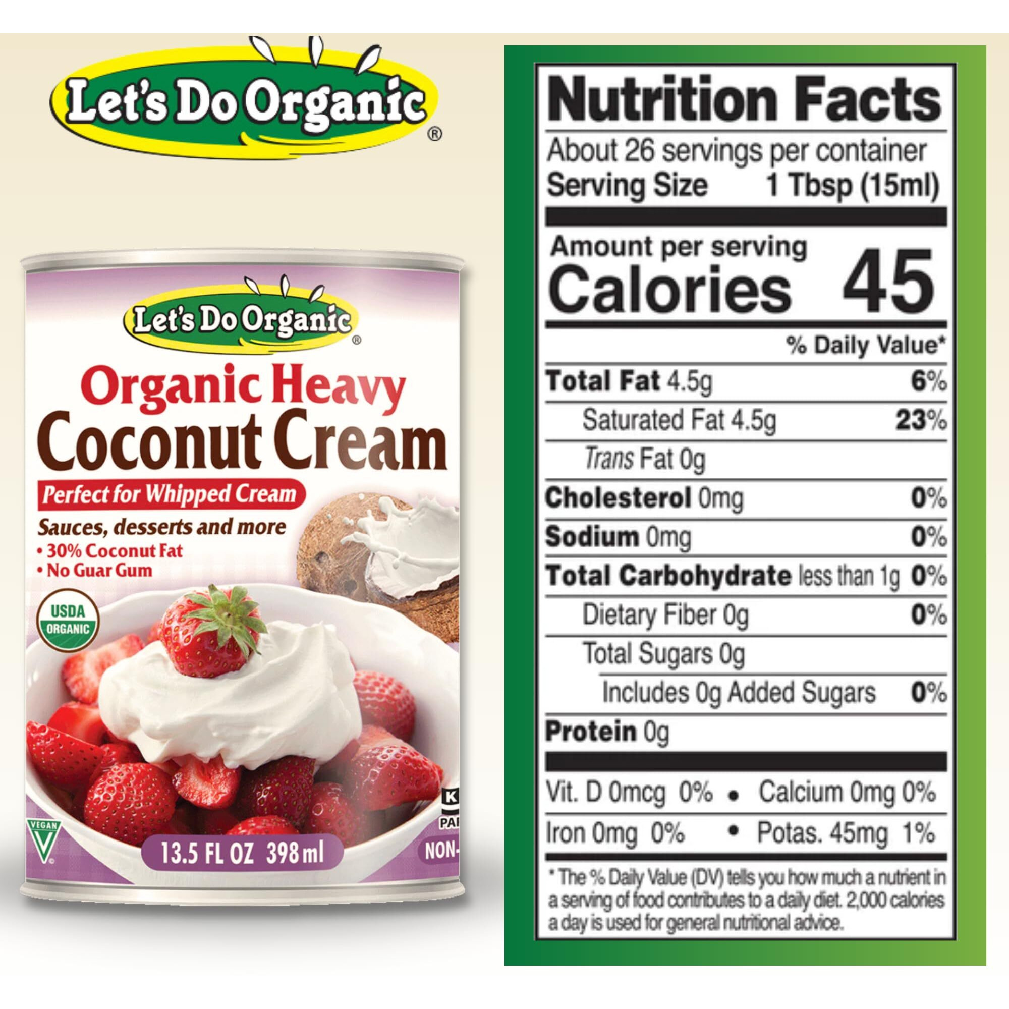 Lets Do Organic Heavy Coconut Cream - Vegan Whipped Cream, Coconut Cream Canned, Vegan Heavy Cream, Coconut Whipped Cream - 13.5 Fl Oz (Pack Of 1)