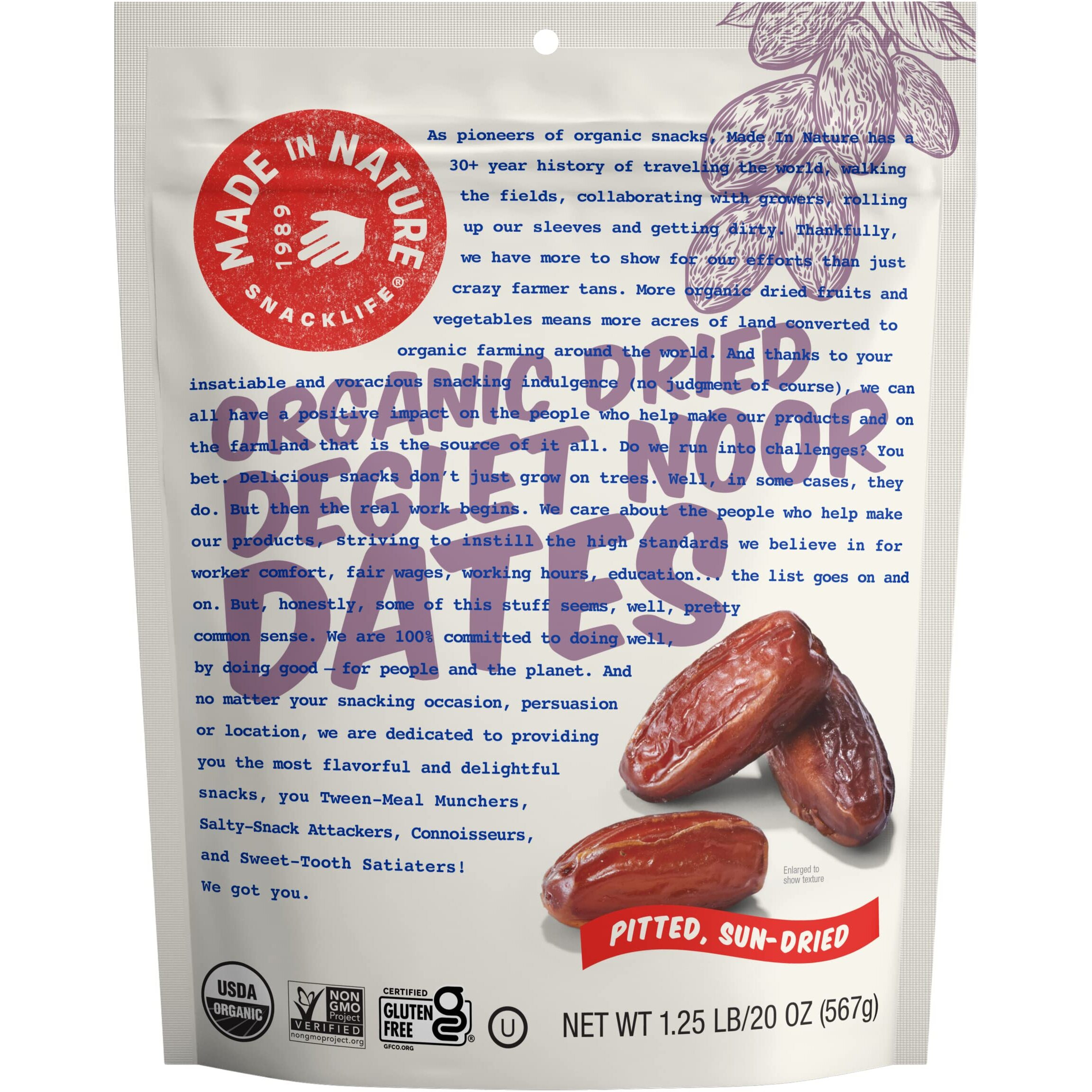 Made In Nature Organic Dried Deglet Noor Dates, 20 Ounce (Pack Of 1) - Vegan Snack, Non-Gmo, Unsulfured, Gluten Free, Kosher