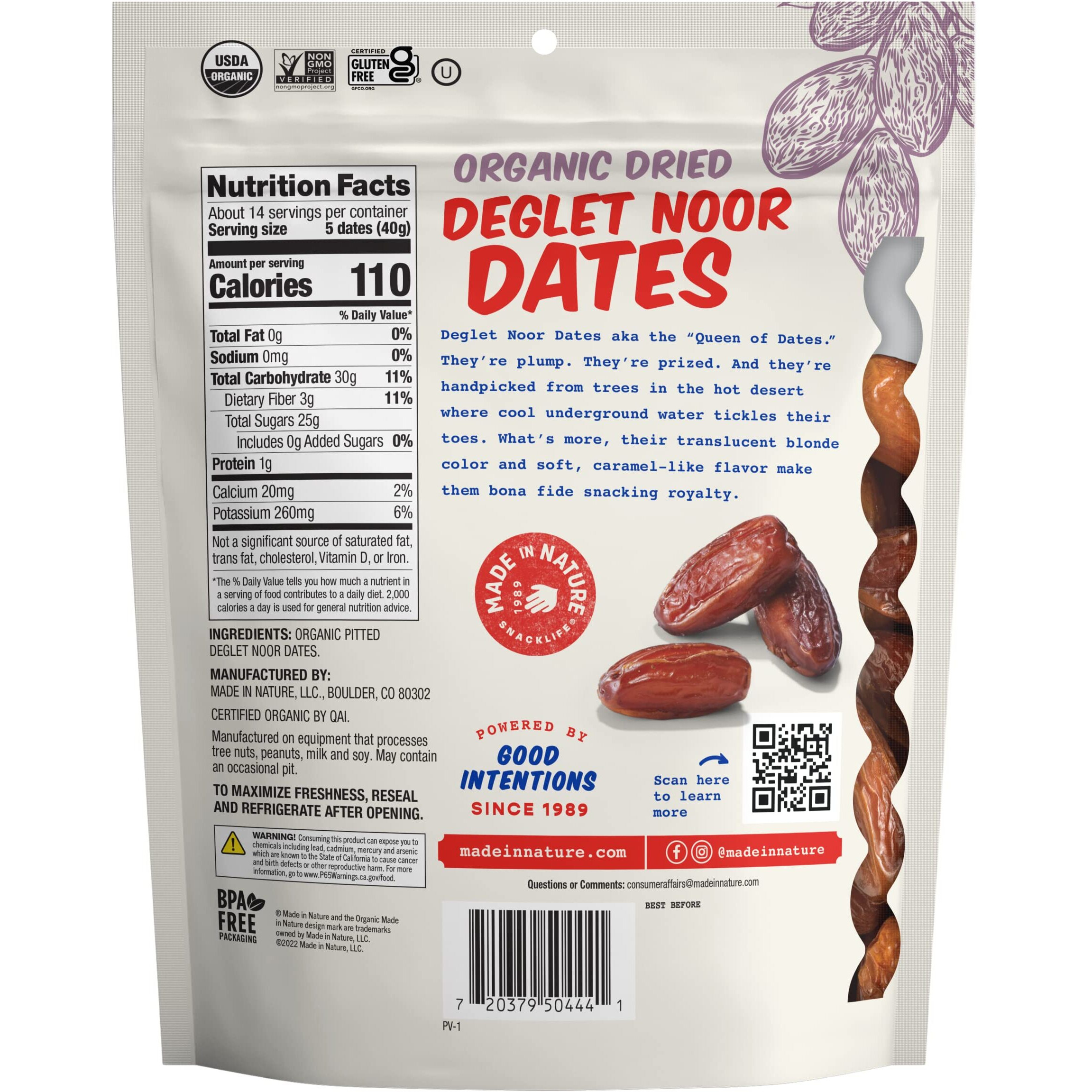 Made In Nature Organic Dried Deglet Noor Dates, 20 Ounce (Pack Of 1) - Vegan Snack, Non-Gmo, Unsulfured, Gluten Free, Kosher
