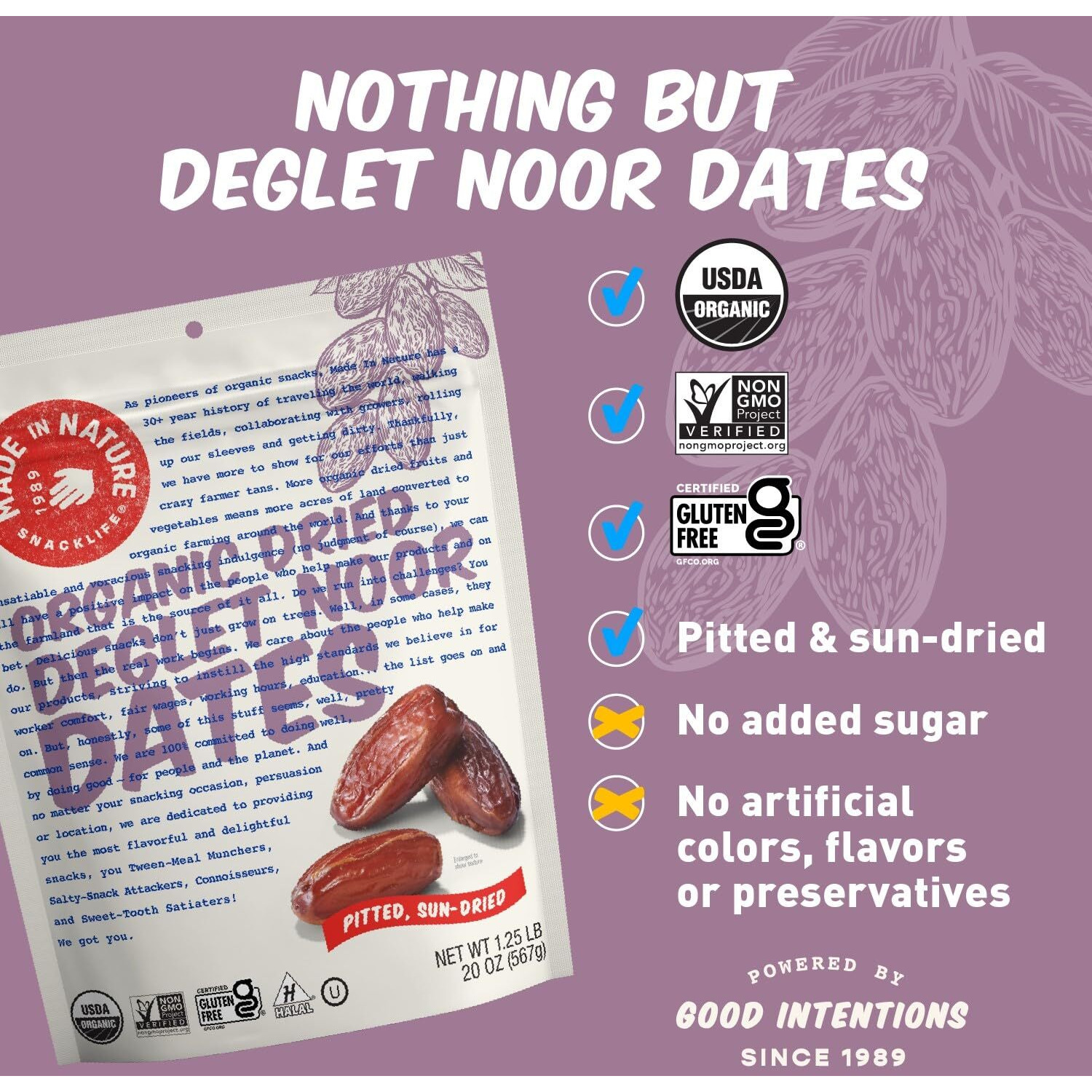 Made In Nature Organic Dried Deglet Noor Dates, 20 Ounce (Pack Of 1) - Vegan Snack, Non-Gmo, Unsulfured, Gluten Free, Kosher