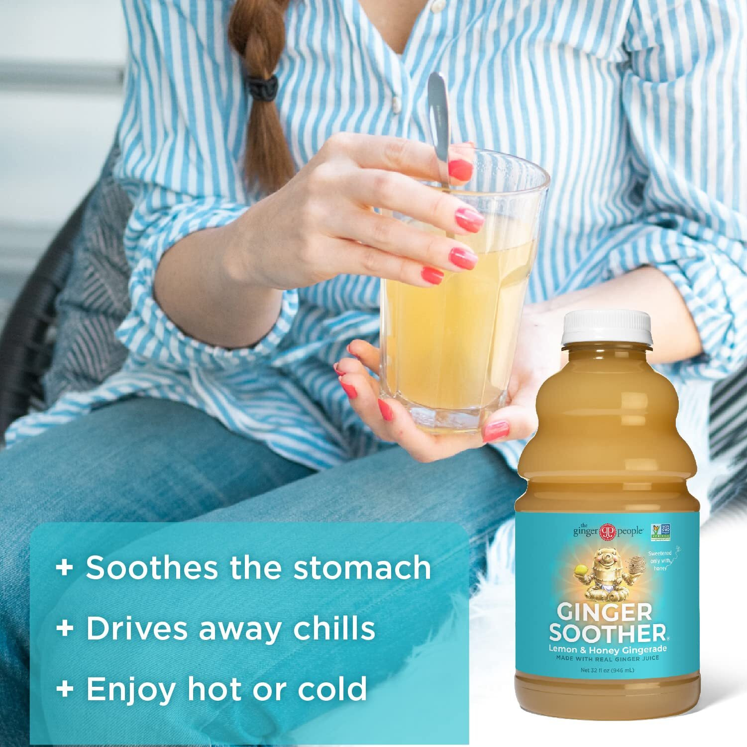 Lemon And Honey Gingerade, Ginger Soother By The Ginger People - Lemon And Honey Flavor, Premium Quality Ginger Juice, Single - 32 Oz (Pack Of 1)