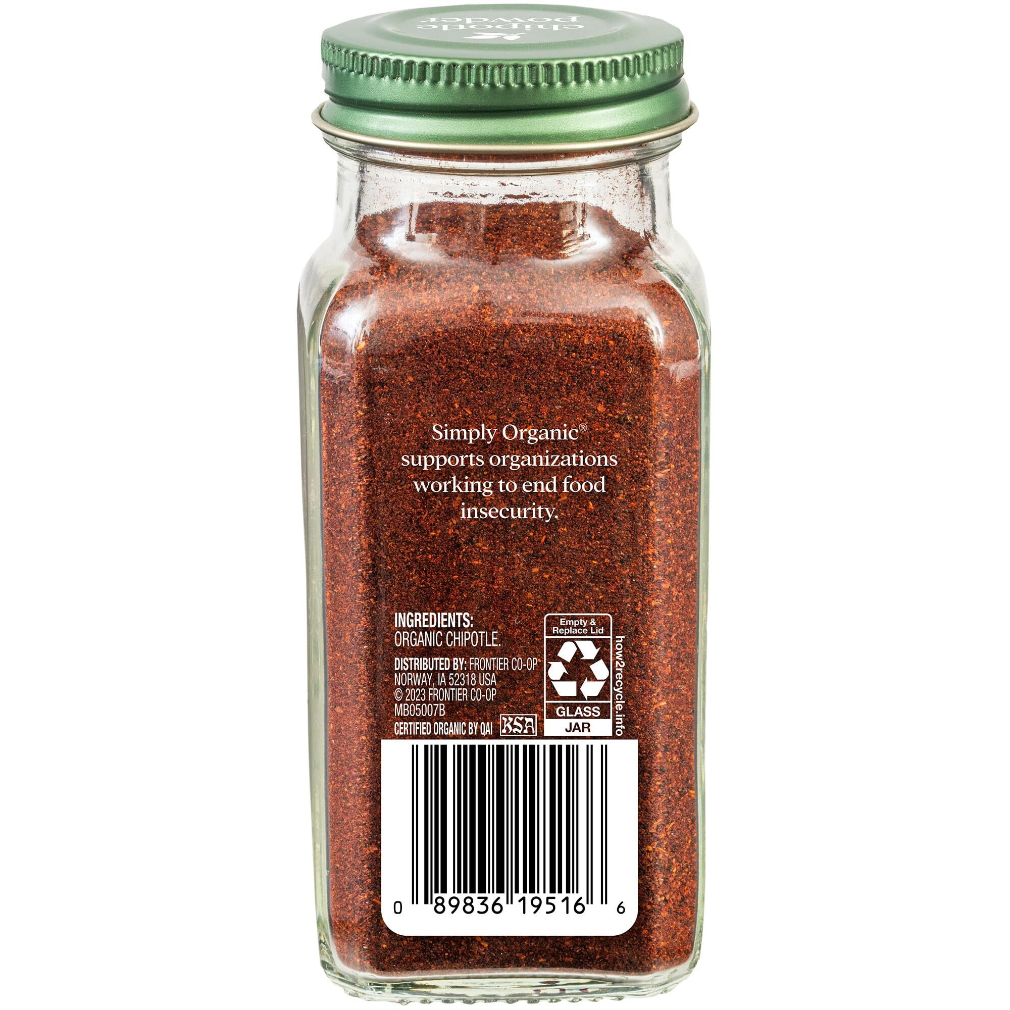 Simply Organic Chipotle Powder, 2.65 Ounce, Dried Smoked Jalapeno Peppers, Rich Aroma, Warm Smoky Taste With Mild Heat