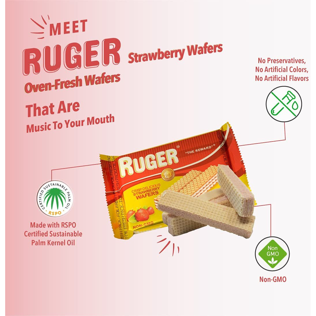 Ruger Austrian Wafers Strawberry, 2.125 Ounce (Pack Of 12)