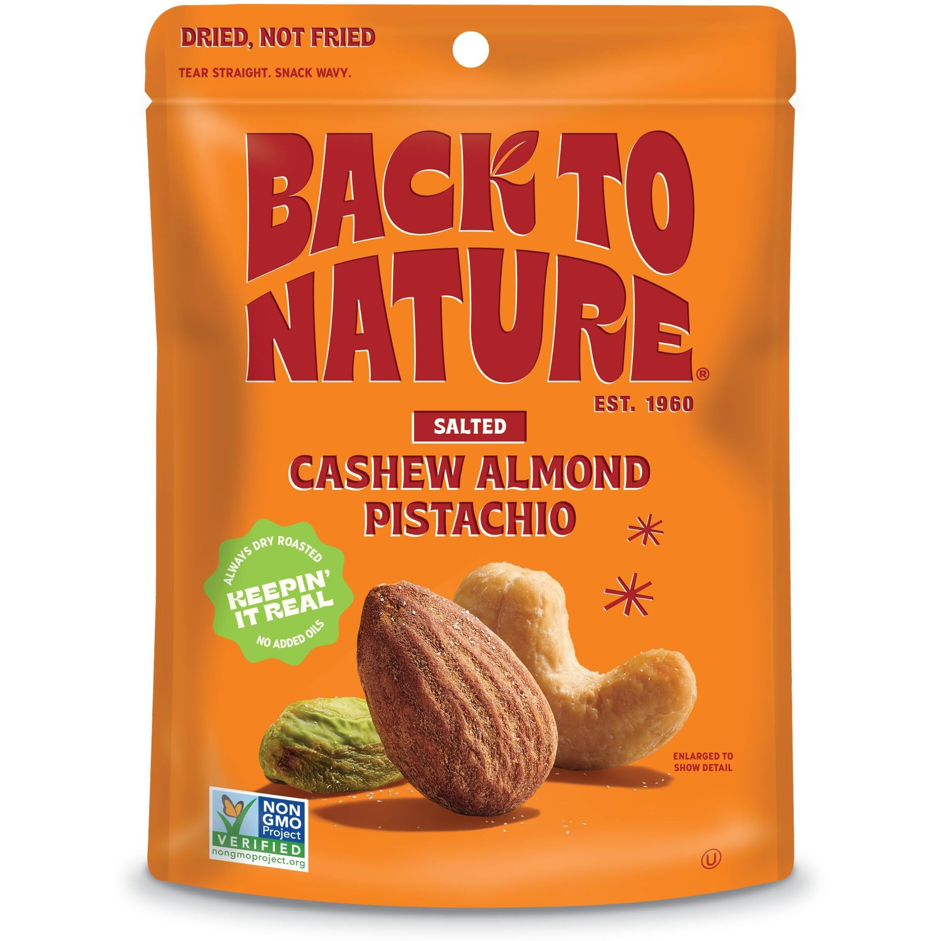 Back To Nature Premium Nut Mix - Cashew, Almond & Pistachio Blend, Dry Roasted With Sea Salt, Non-Gmo High Protein Snacks, 9 Ounce