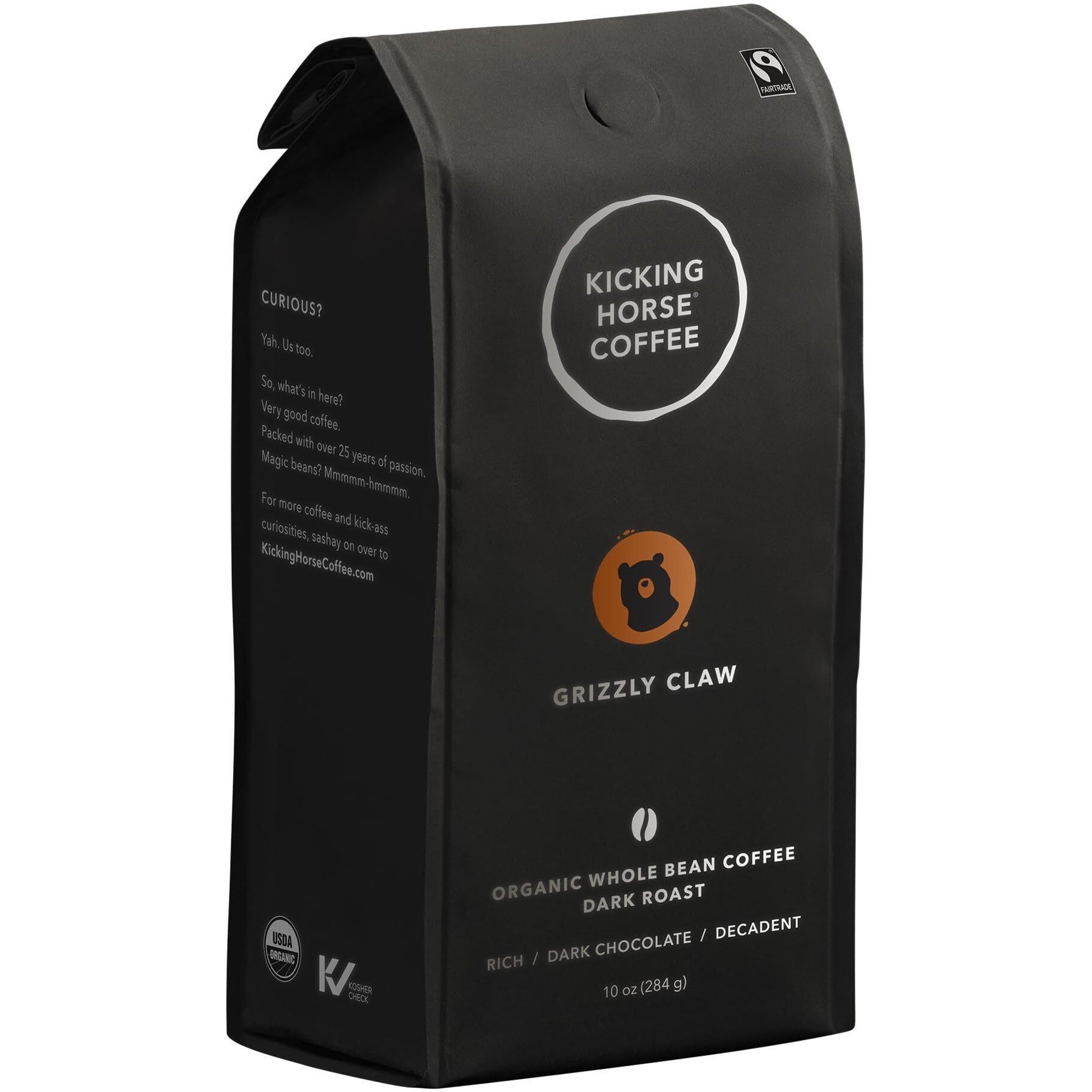 Kicking Horse Coffee, Grizzly Claw, Dark Roast, Whole Bean, 10 Oz - Certified Organic, Fairtrade, Kosher Coffee