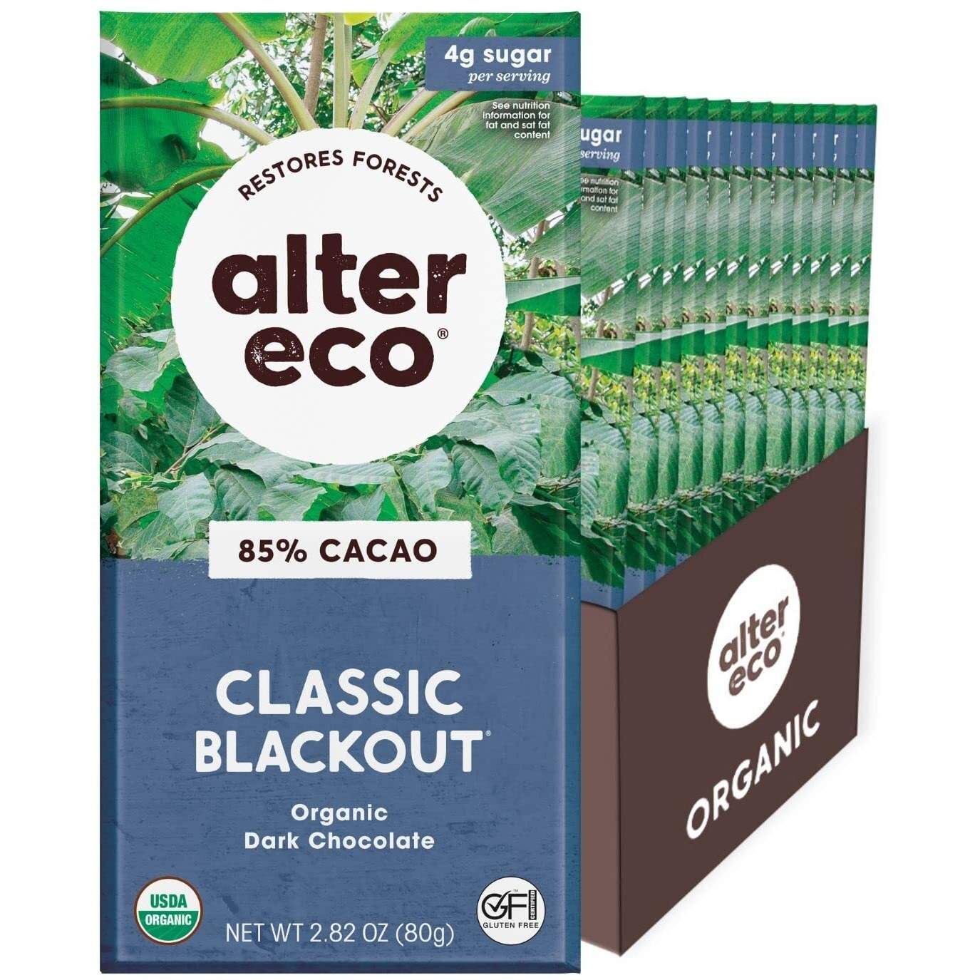 Alter Eco | Classic Blackout | 85% Pure Dark Cocoa, Fair Trade, Organic, Non-Gmo, Gluten Free Dark Chocolate Bar, 12 Bars