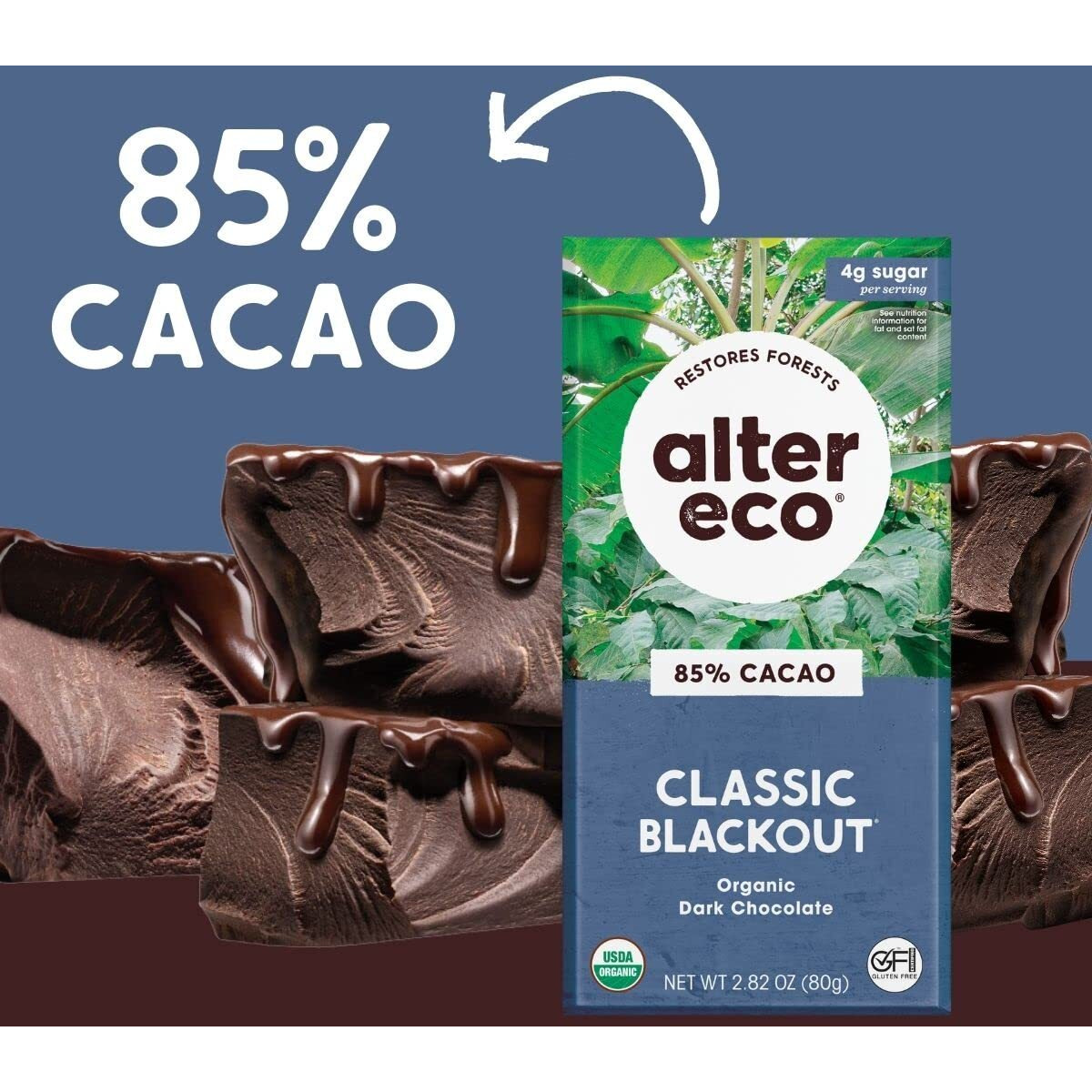 Alter Eco | Classic Blackout | 85% Pure Dark Cocoa, Fair Trade, Organic, Non-Gmo, Gluten Free Dark Chocolate Bar, 12 Bars