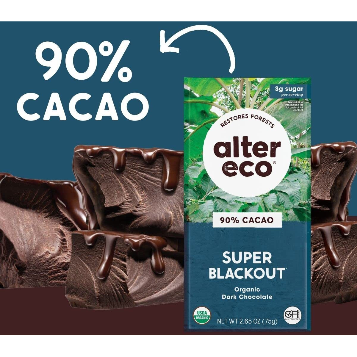 Alter Eco | Chocolate Bars | Pure Dark Cocoa, Fair Trade, Organic, Non-Gmo, Gluten Free (12-Pack Super Blackout)