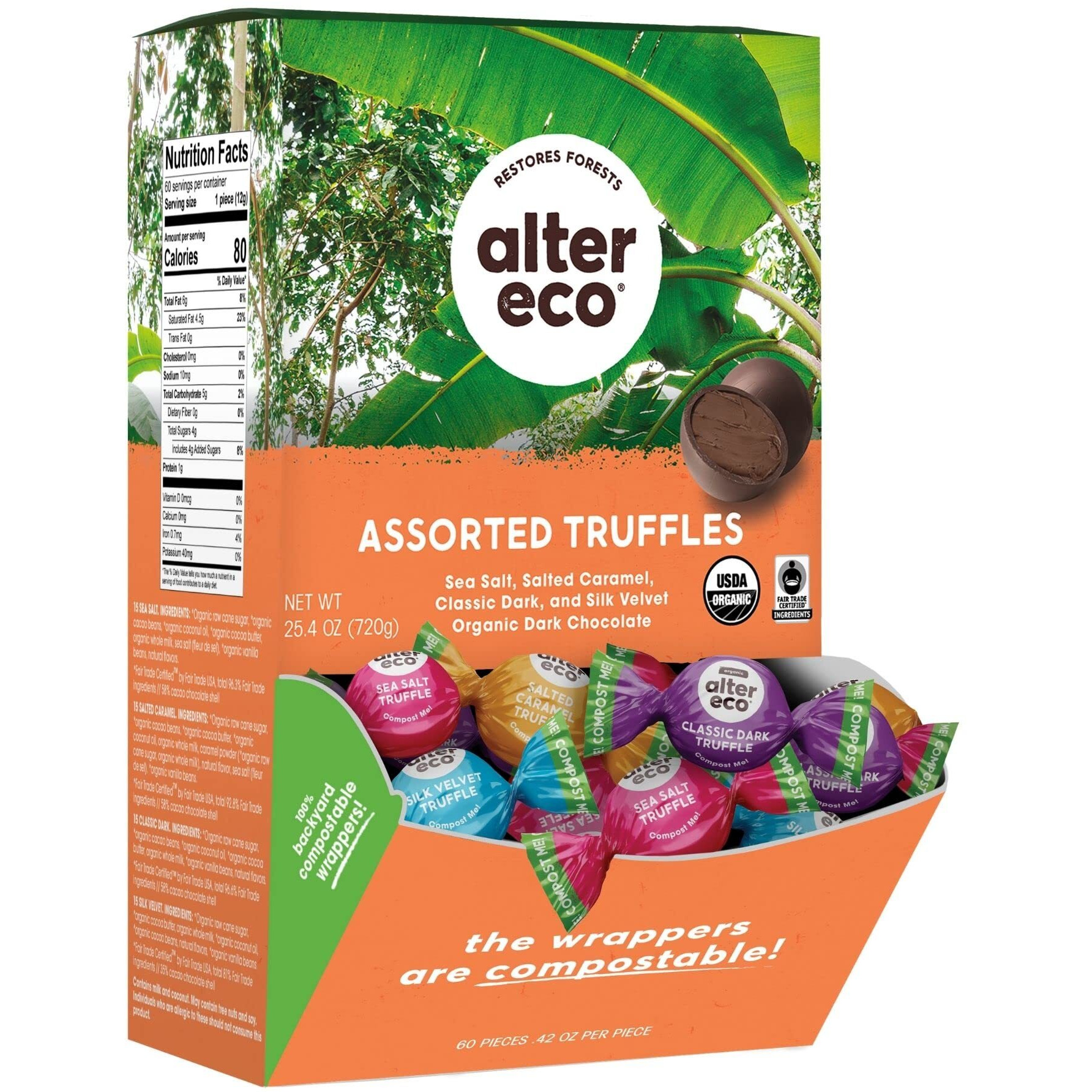 Alter Eco | Dark Chocolate Truffles | Pure Dark Cocoa, Fair Trade, Organic, Non-Gmo, Gluten Free | 60 Truffles (Medley)