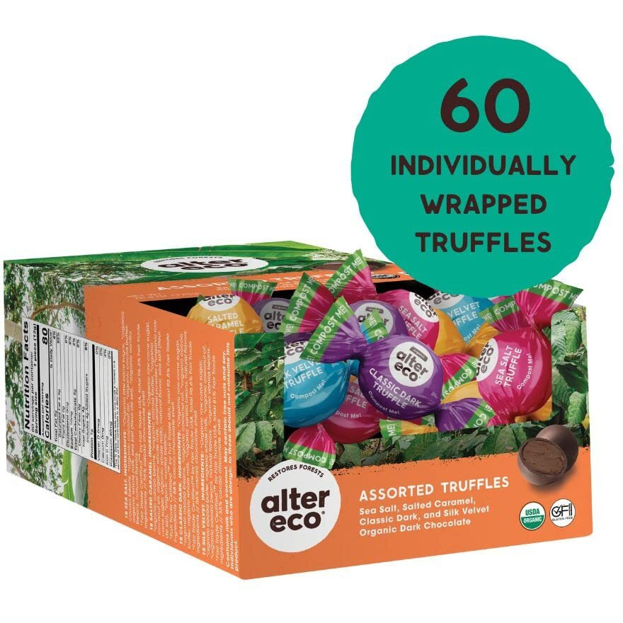 Alter Eco | Dark Chocolate Truffles | Pure Dark Cocoa, Fair Trade, Organic, Non-Gmo, Gluten Free | 60 Truffles (Medley)