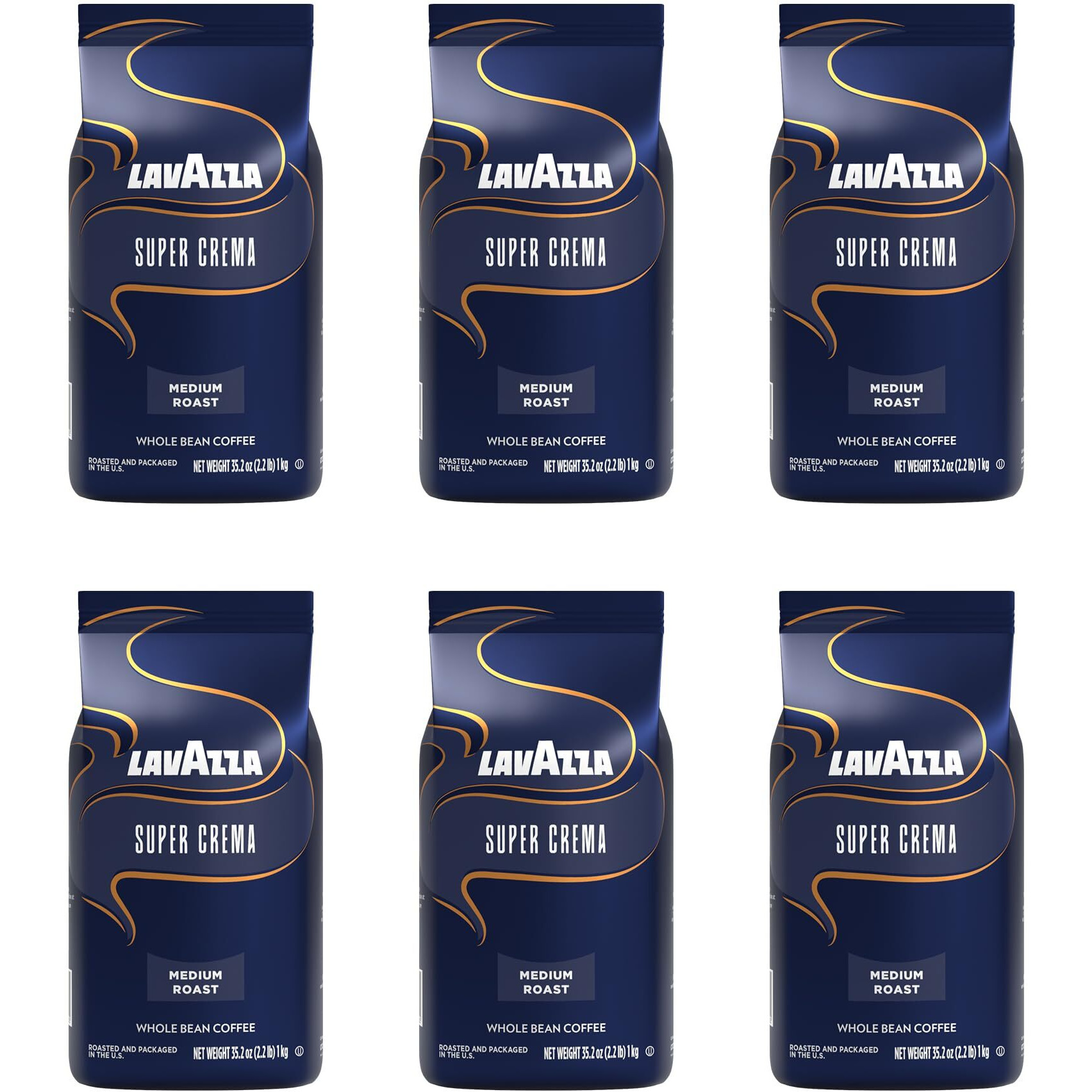 Lavazza Lav4202 Super Crema Espresso Coffee Beans, Italian Bar And Cafeteria (Pack Of 6)