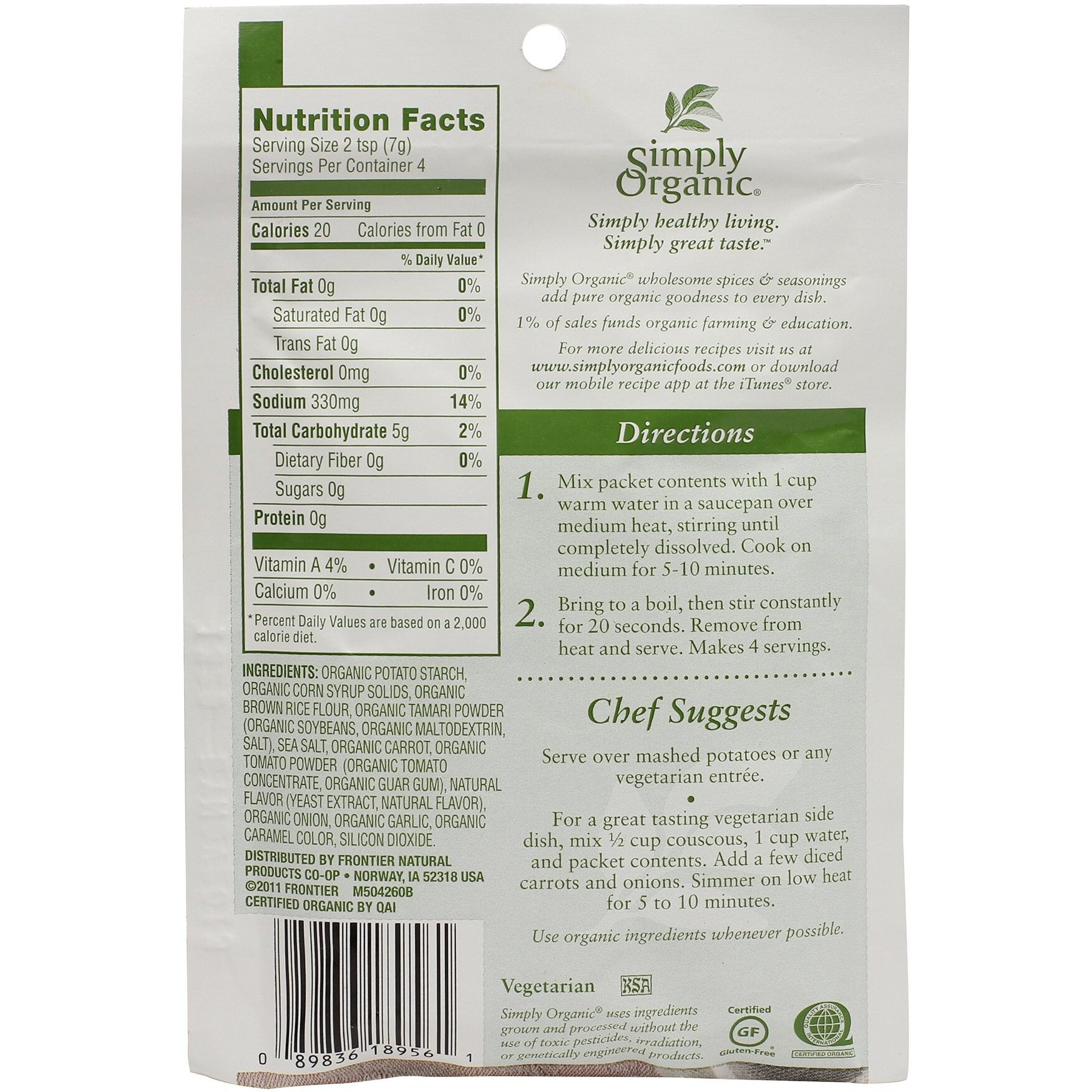 Simply Organic Vegetarian Brown Gravy Mix, 1 Ounce 12 Pack, Certified Organic, Gluten-Free Vegan Gravy Seasoning, Kosher