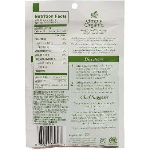 Simply Organic Vegetarian Brown Gravy Mix, 1 Ounce 12 Pack, Certified Organic, Gluten-Free Vegan Gravy Seasoning, Kosher