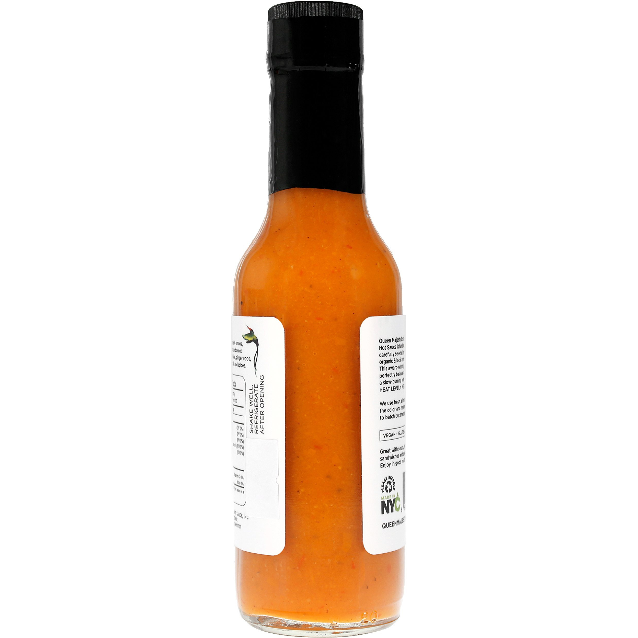 Queen Majesty Scotch Bonnet & Ginger Hot Sauce, 5 Oz - All Natural Scotch Bonnet, Habanero, & Ginger Condiment - Vegan, Kosher, Gluten Free, Non Gmo, No Sugar, Award Winning & Featured On Hot Ones