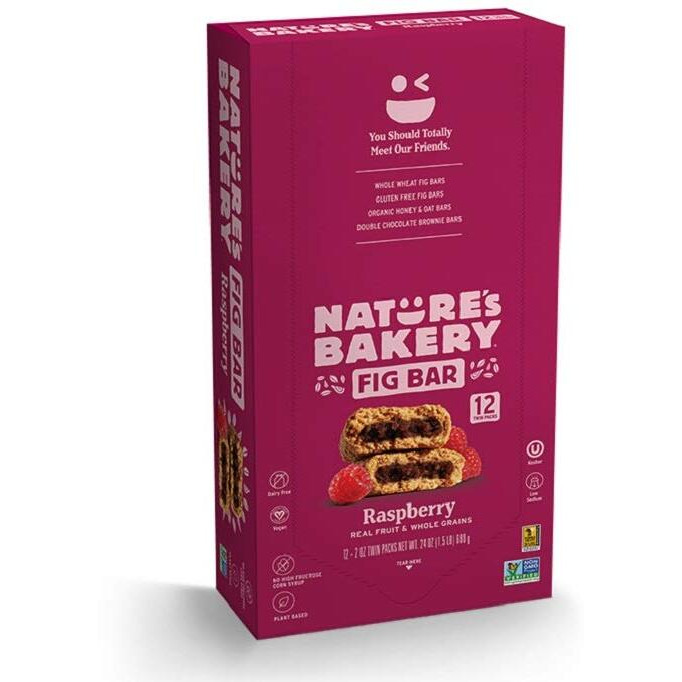 Natures Bakery Whole Wheat Fig Bars, Raspberry, Real Fruit, Vegan, Non-Gmo, Snack Bar, 1 Box With 12 Twin Packs (12 Twin Packs)
