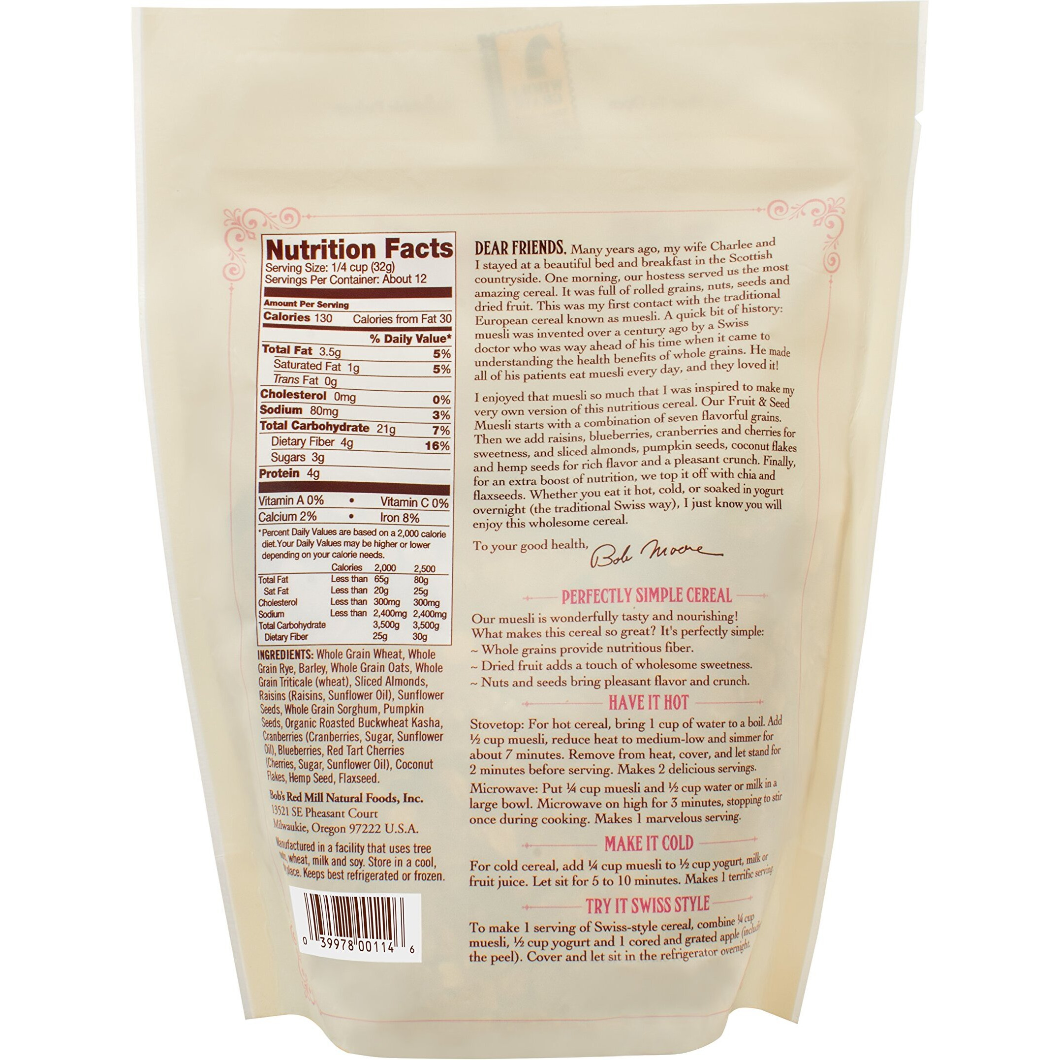 Bob's Red Mill Fruit & Seed Muesli, 14 Oz