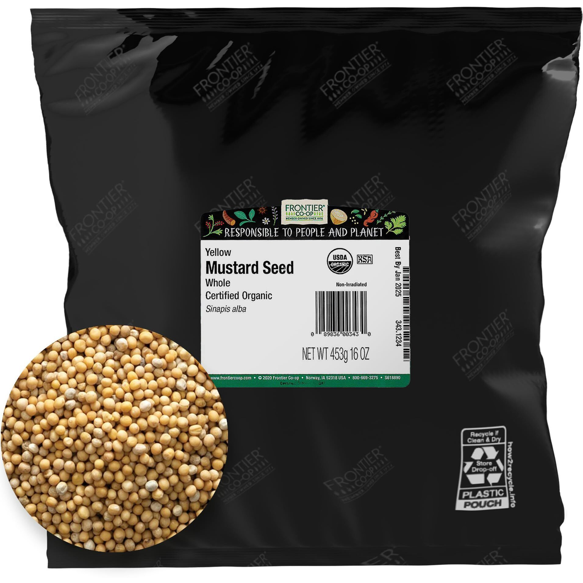 Frontier Co-Op Organic Bulk Whole Yellow Mustard Seeds, 1Lb (16 Oz - 453 Gr) - Spice Jar Refill, Restaurant Supply