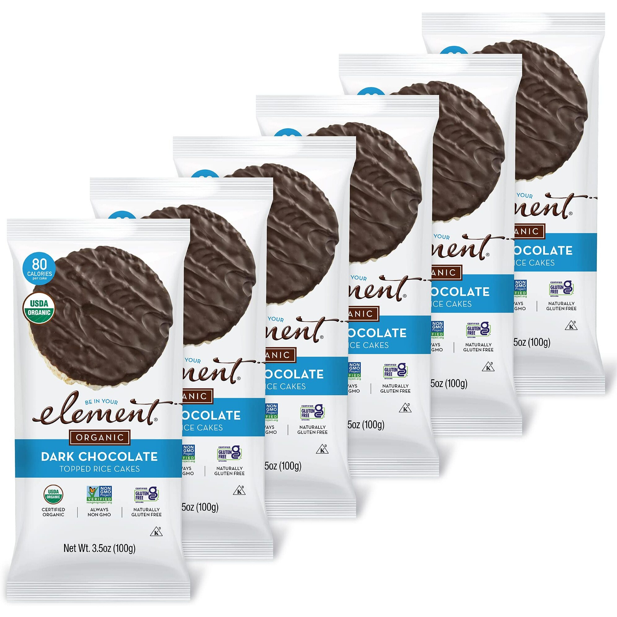 Element Snacks - Dark Chocolate Topped Rice Cakes (Pack Of 6), All-Natural Rice, Organic Healthy Snacks For Kids Or Adults, Non Gmo, Certified Gluten-Free And Kosher