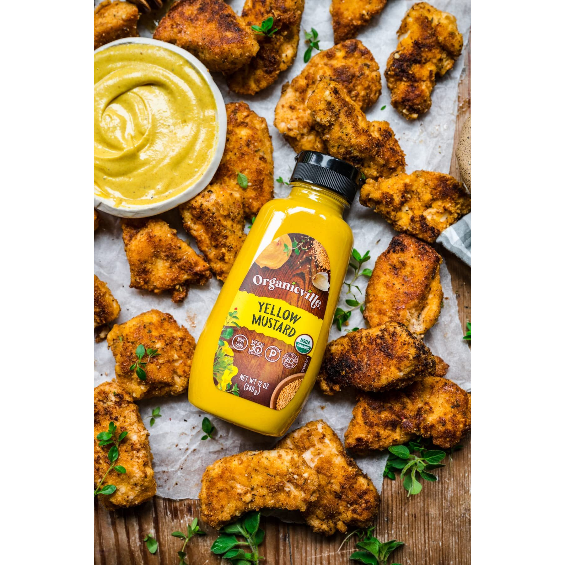 Organicville Yellow Mustard - Mustard Yellow Organic, Yellow Mustard, Vegan, Gluten Free, Usda Organic, Non-Gmo, Paleo, Whole 30, Keto-Friendly Mustard - 12 Oz