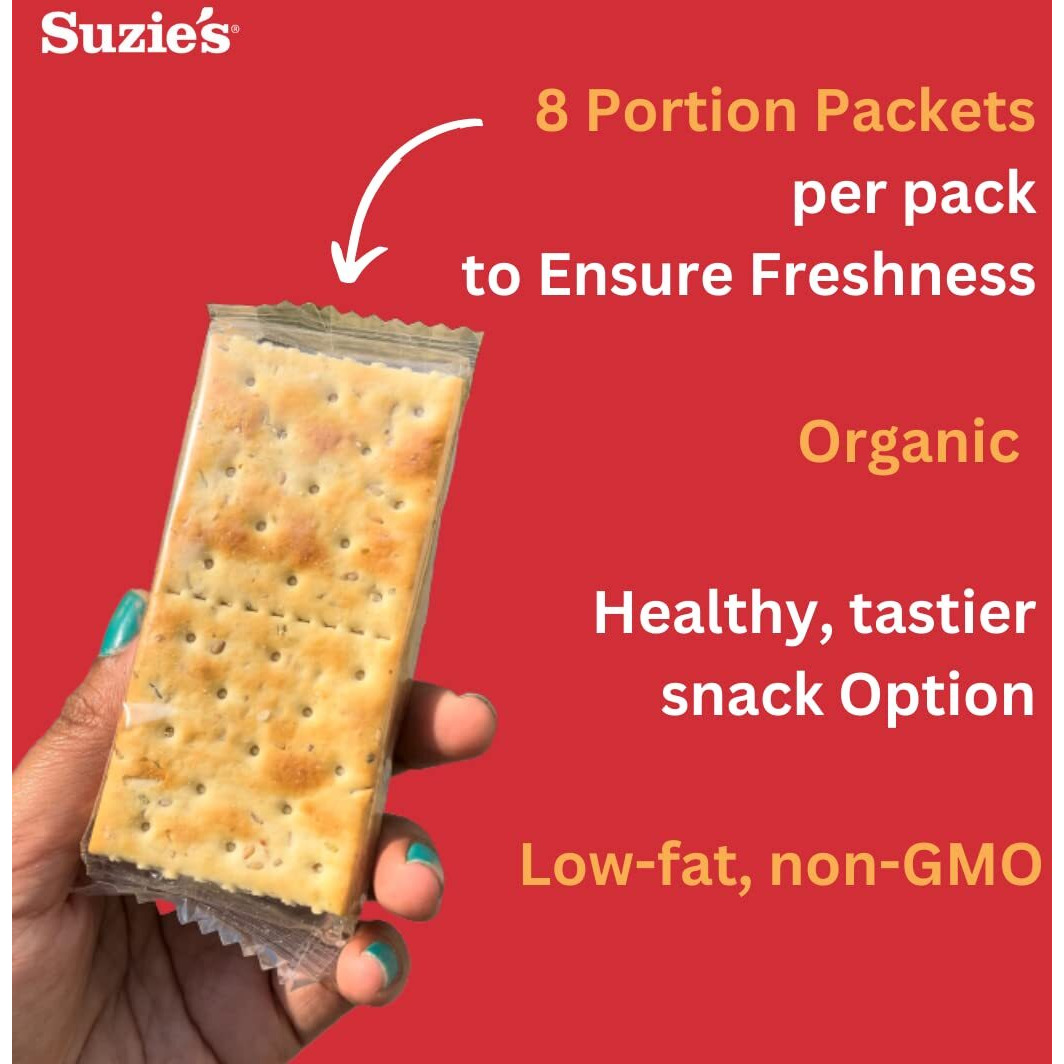 Suzie's Organic Saltines Crackers, Rosemary Sesame, Healthy Gourmet Baked Snack Goodies For Adults & Children - 6 Pack, 8.8Oz Each