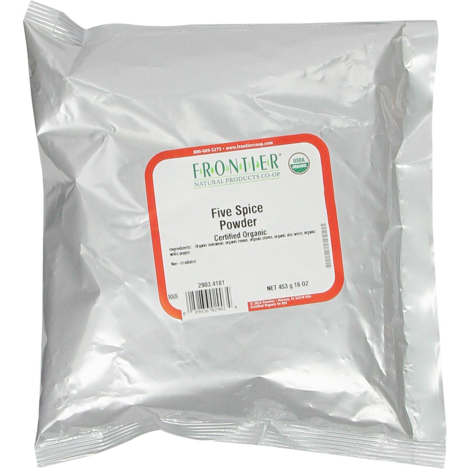Frontier Co-Op Organic Five Spice Powder, 1-Pound Bulk Bag, Cinnamon, Fennel Seed, Cloves, Star Anise & White Pepper, Non Gmo